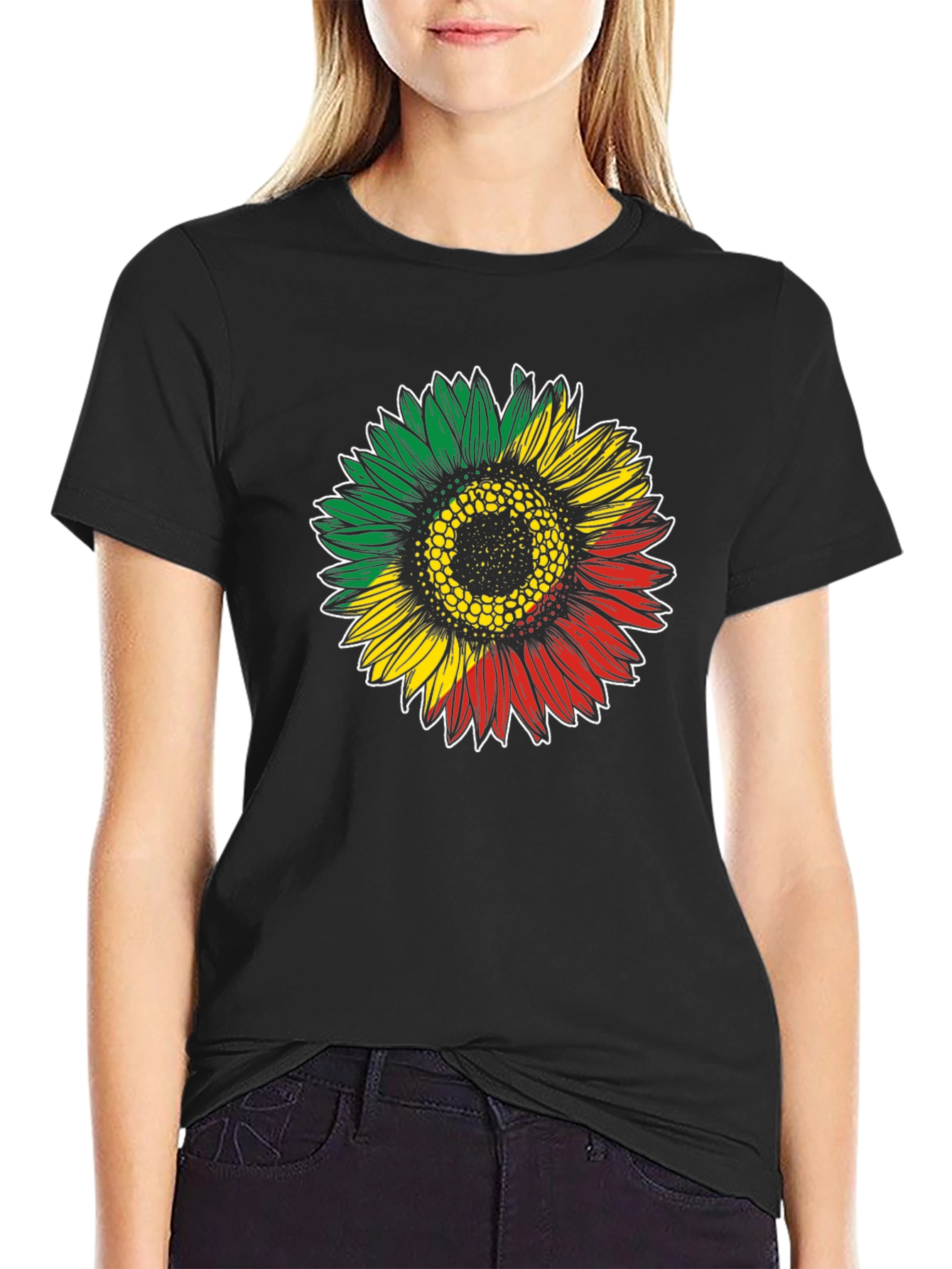 Rasta Sunflower Graphic T-Shirt - Black Cotton Tee
