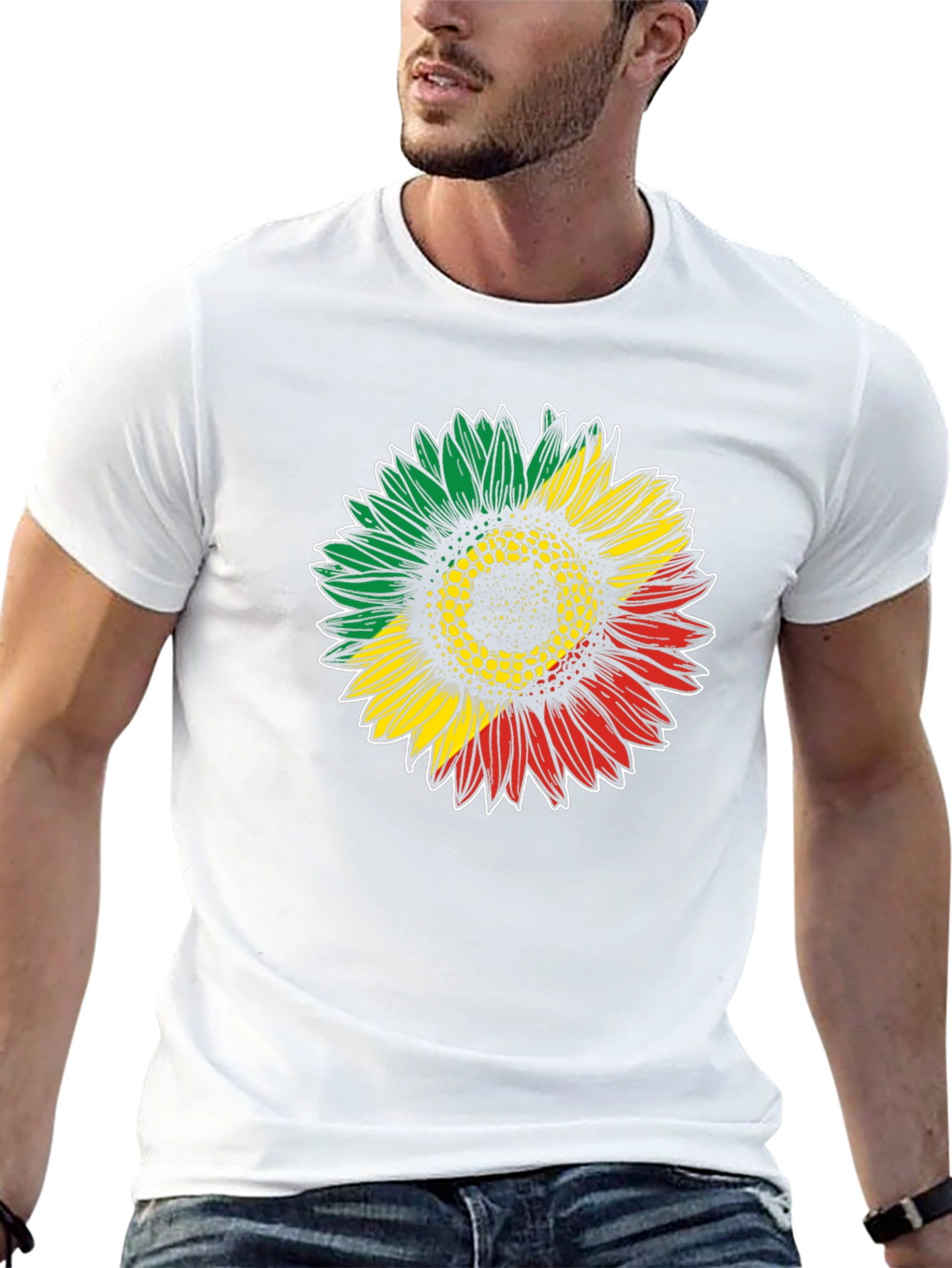 Rasta Sunflower Graphic T-Shirt - Black Cotton Tee
