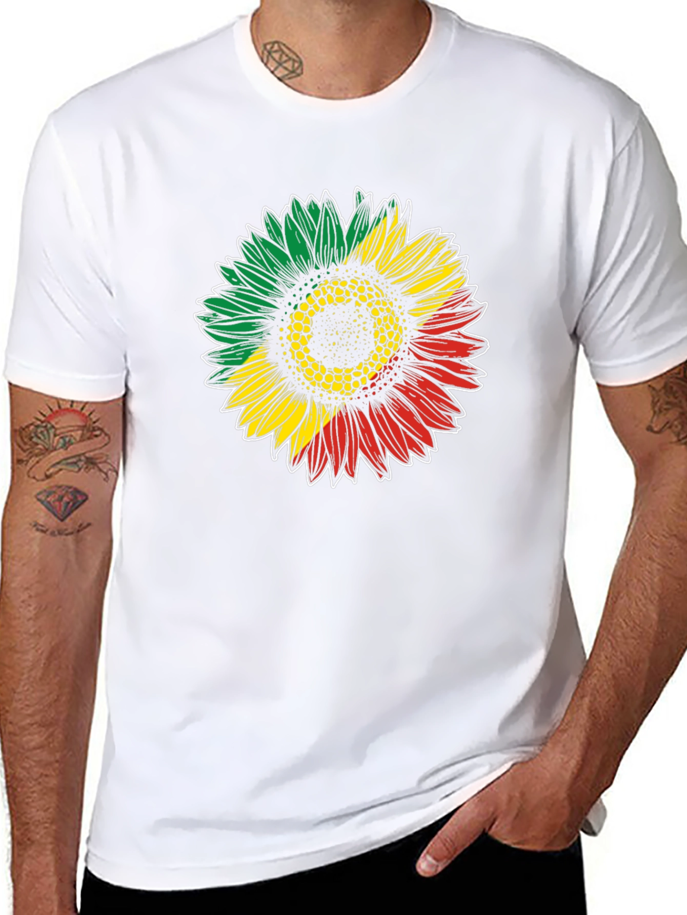 Rasta Sunflower Graphic T-Shirt - Black Cotton Tee