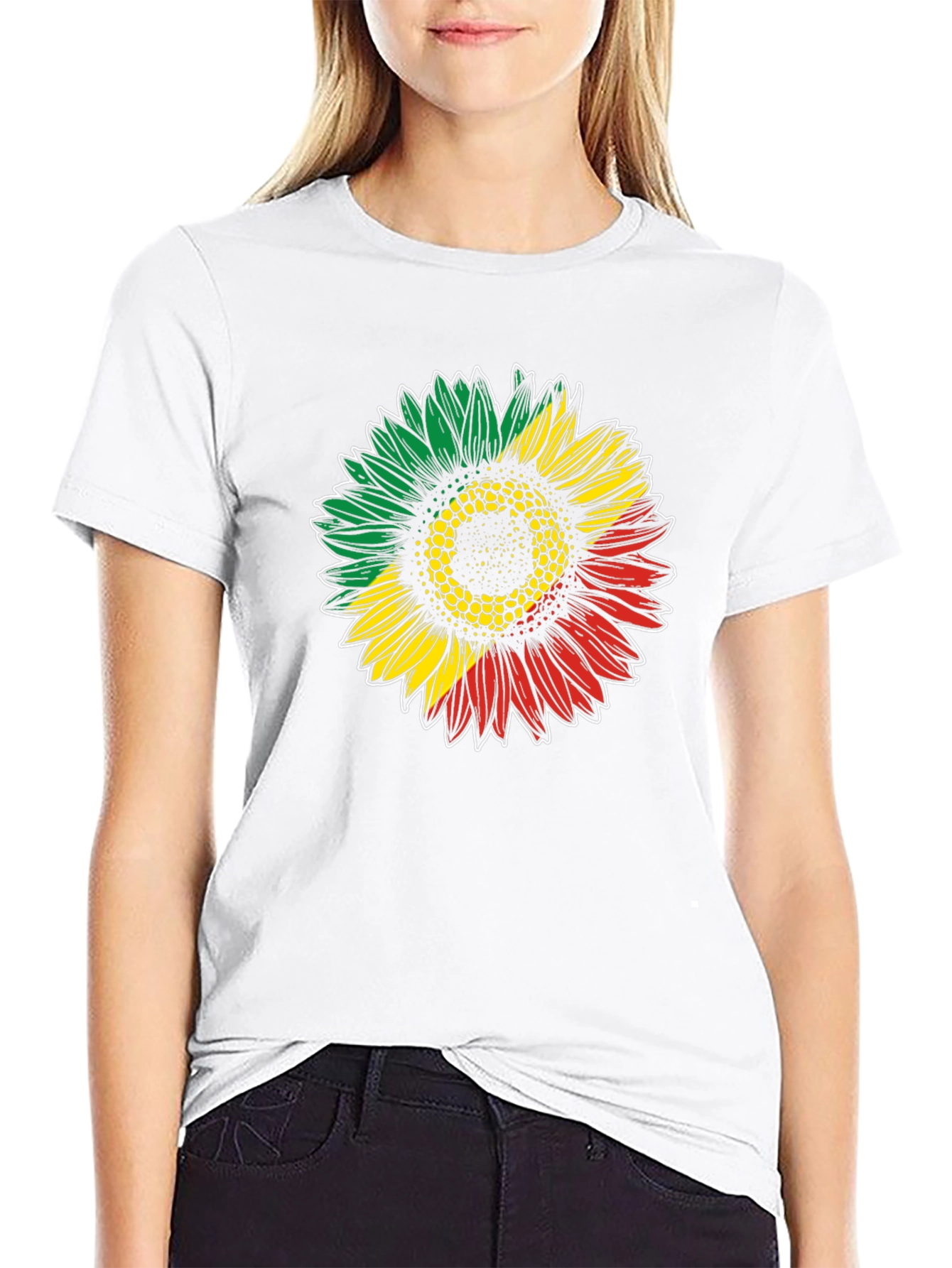 Rasta Sunflower Graphic T-Shirt - Black Cotton Tee