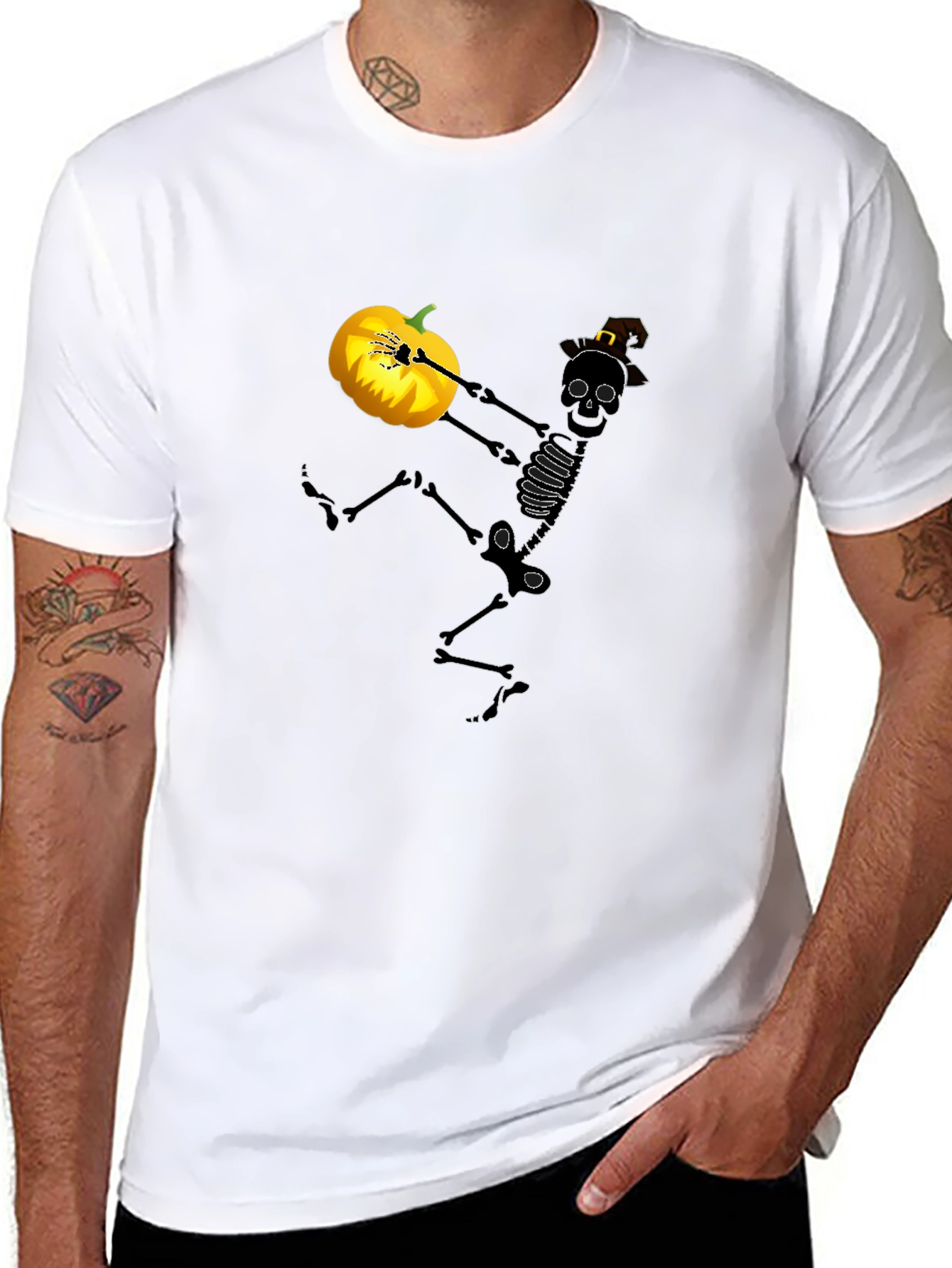 Spooky Skeleton Pumpkin Halloween Graphic Tee