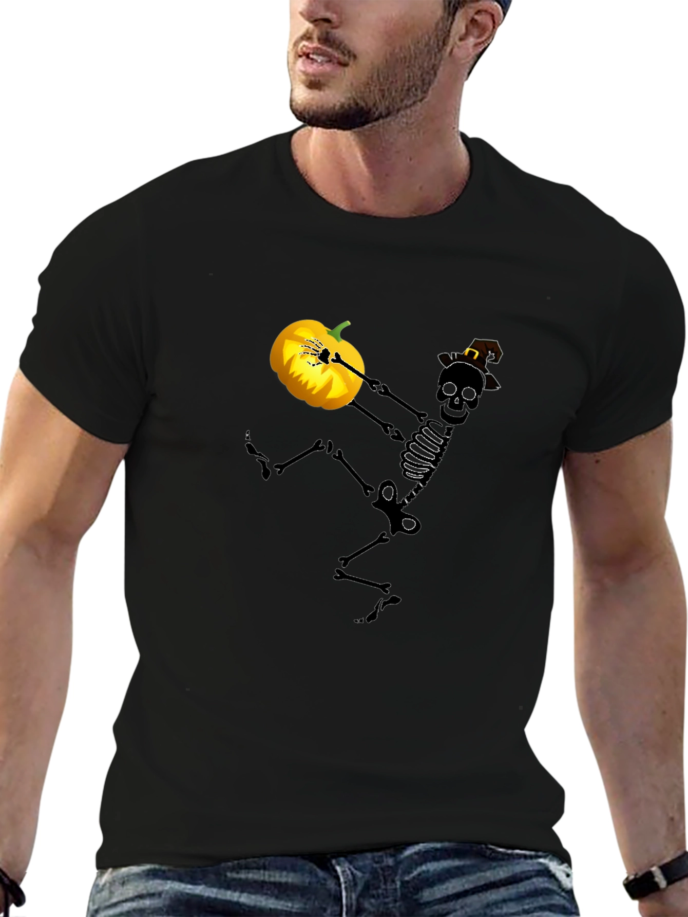 Spooky Skeleton Pumpkin Halloween Graphic Tee