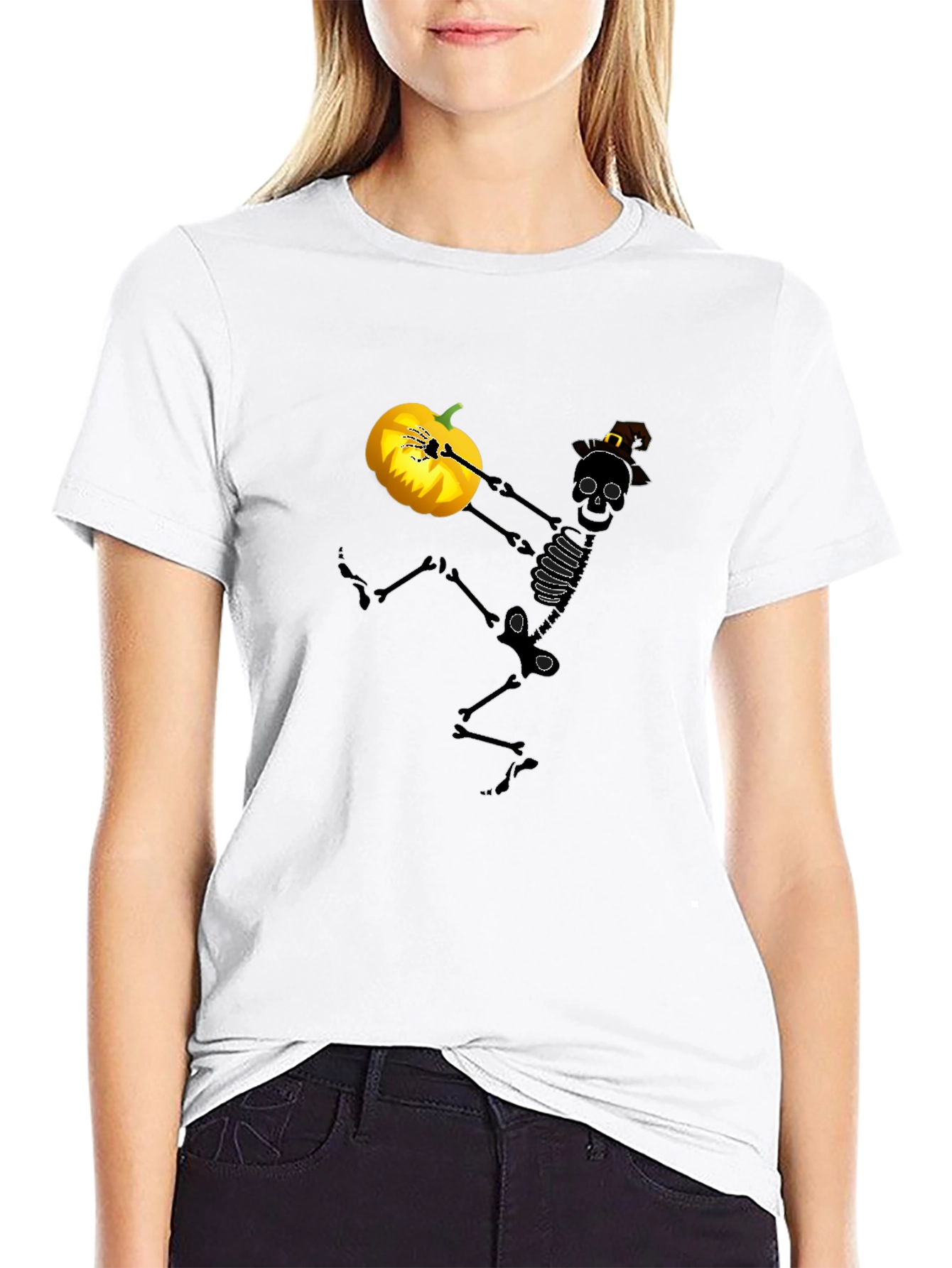 Spooky Skeleton Pumpkin Halloween Graphic Tee