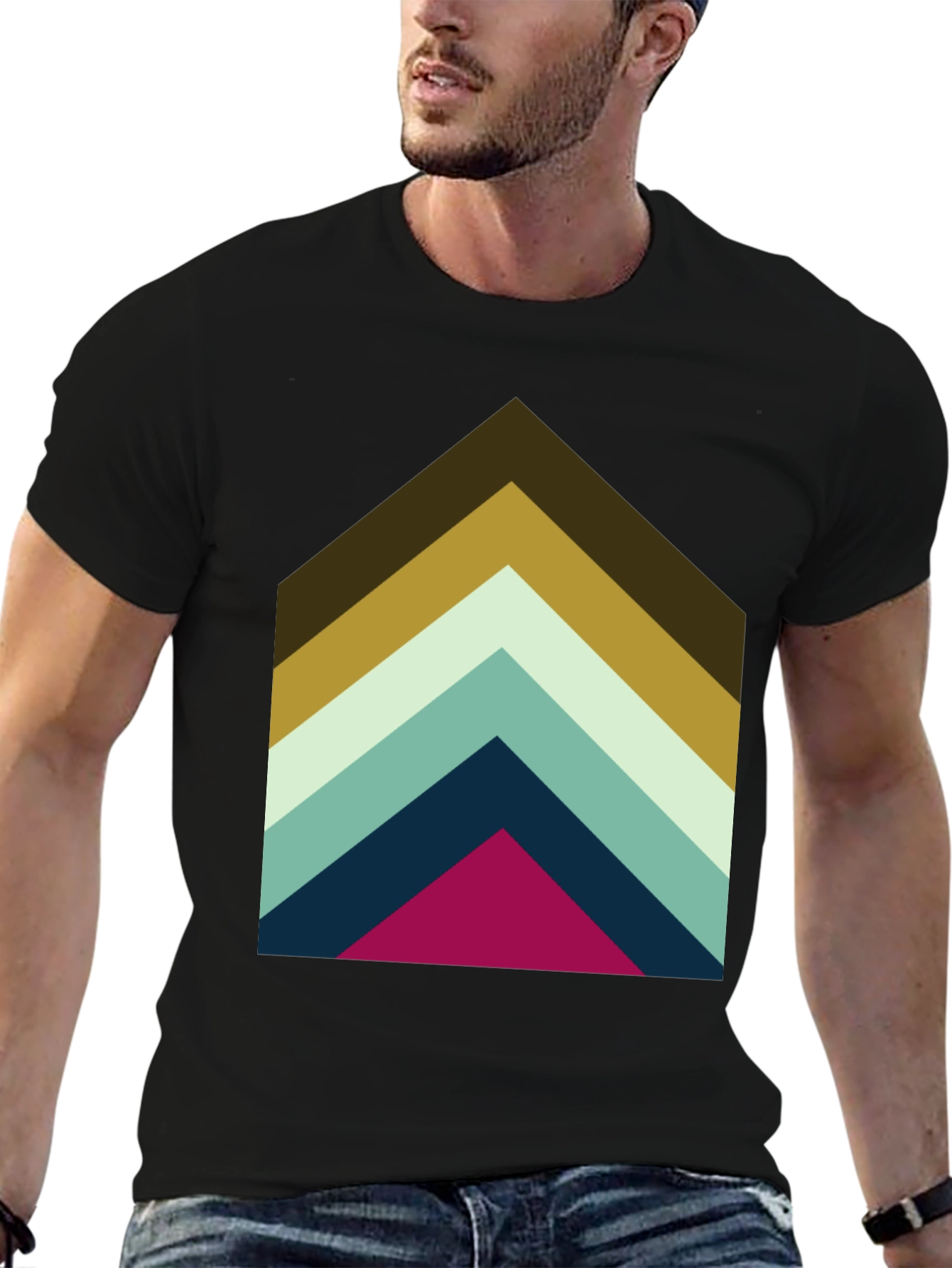 Geometric Chevron Graphic Tee - Black