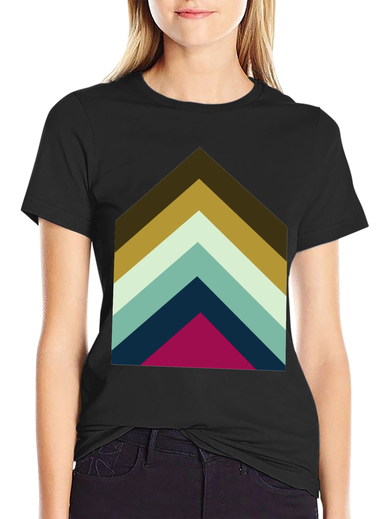 Geometric Chevron Graphic Tee - Black