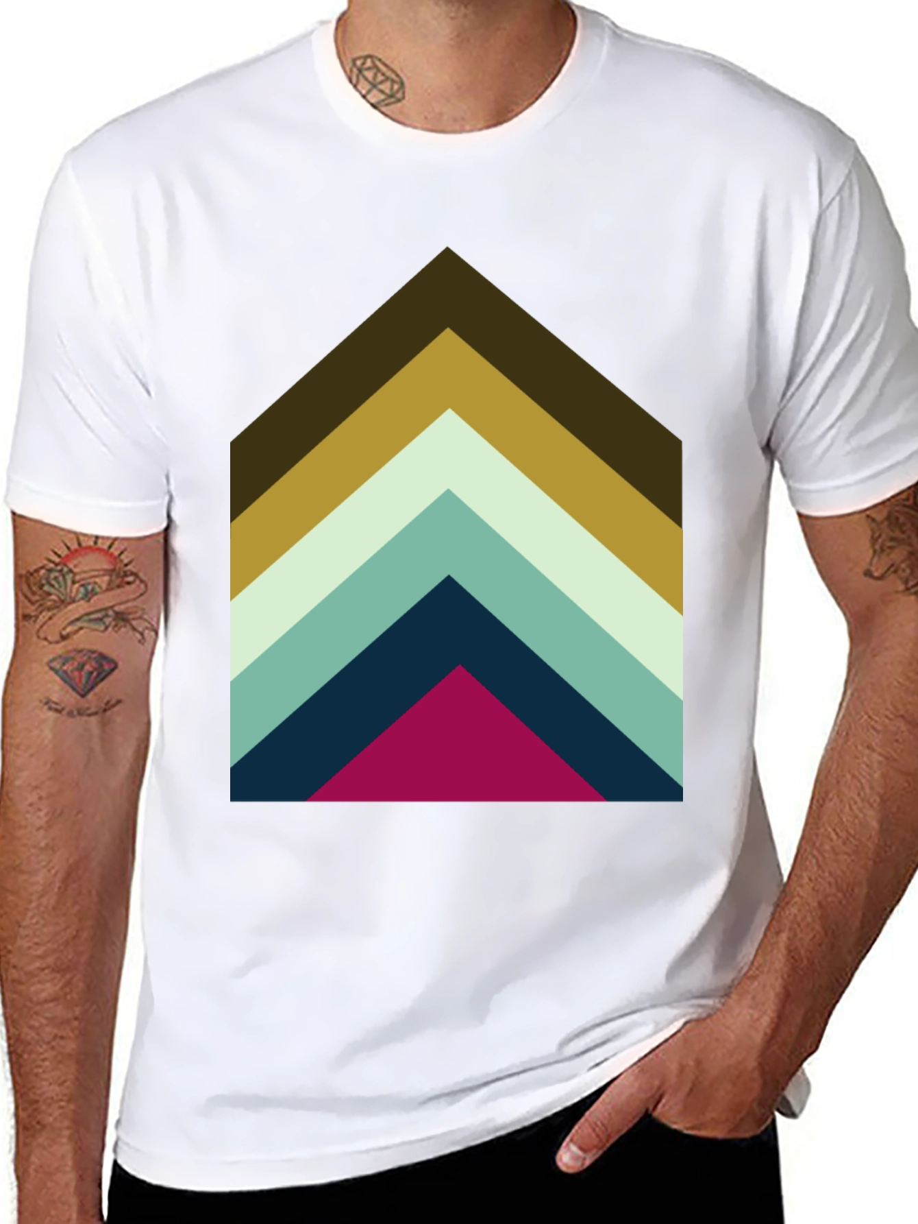 Geometric Chevron Graphic Tee - Black
