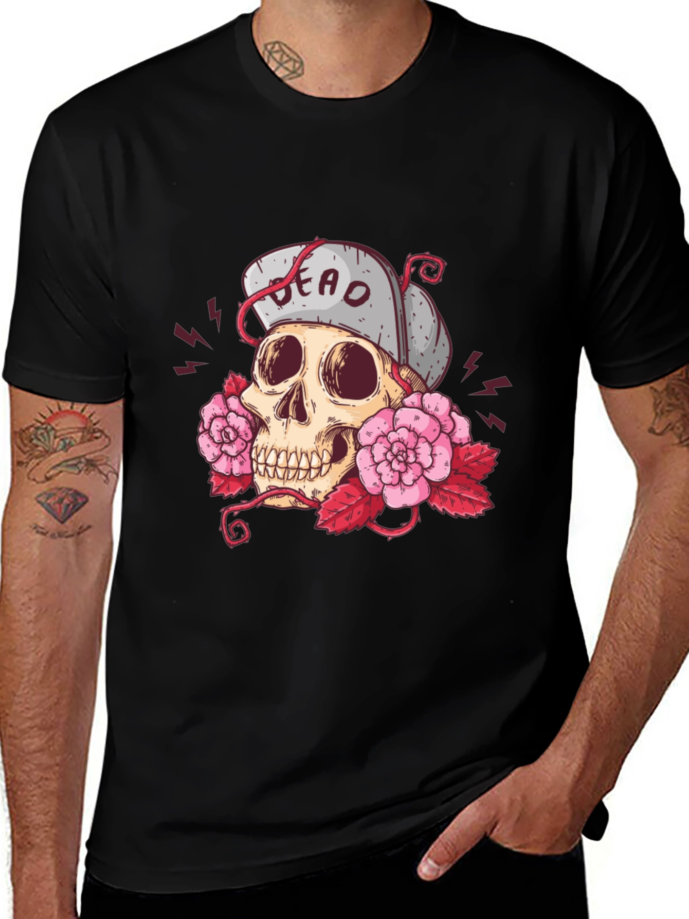 Skull & Roses Graphic Tee - Unisex Black T-Shirt