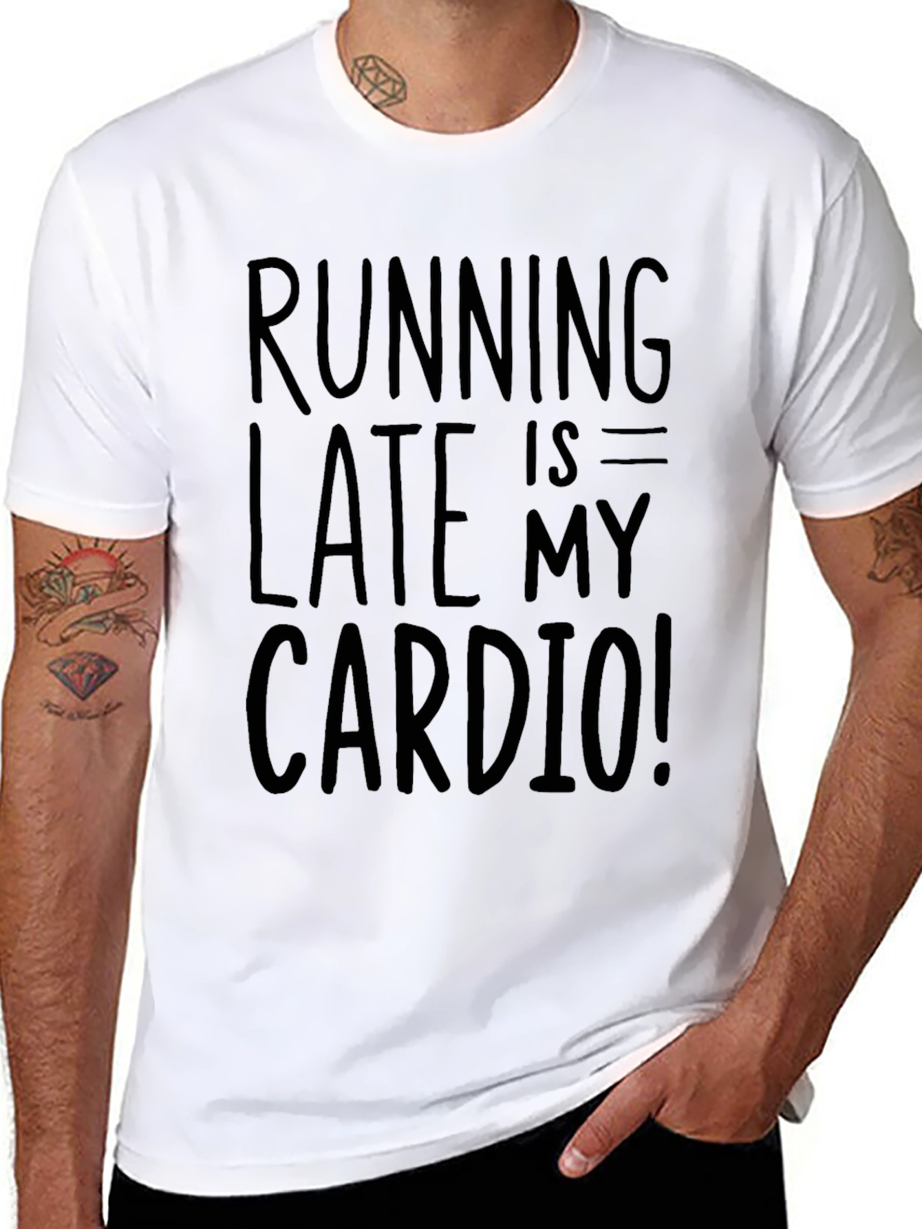 Running Late is My Cardio Black Graphic Tee