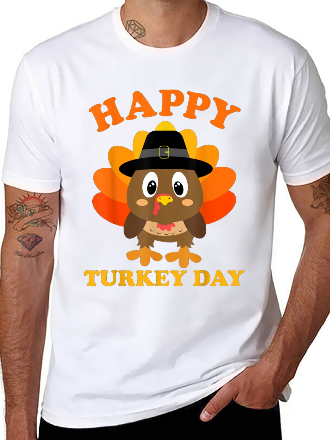 Happy Turkey Day Graphic Tee - Thanksgiving Shirt