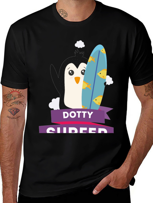 Dotty Surfer T-Shirt - Penguin with Surfboard Tee