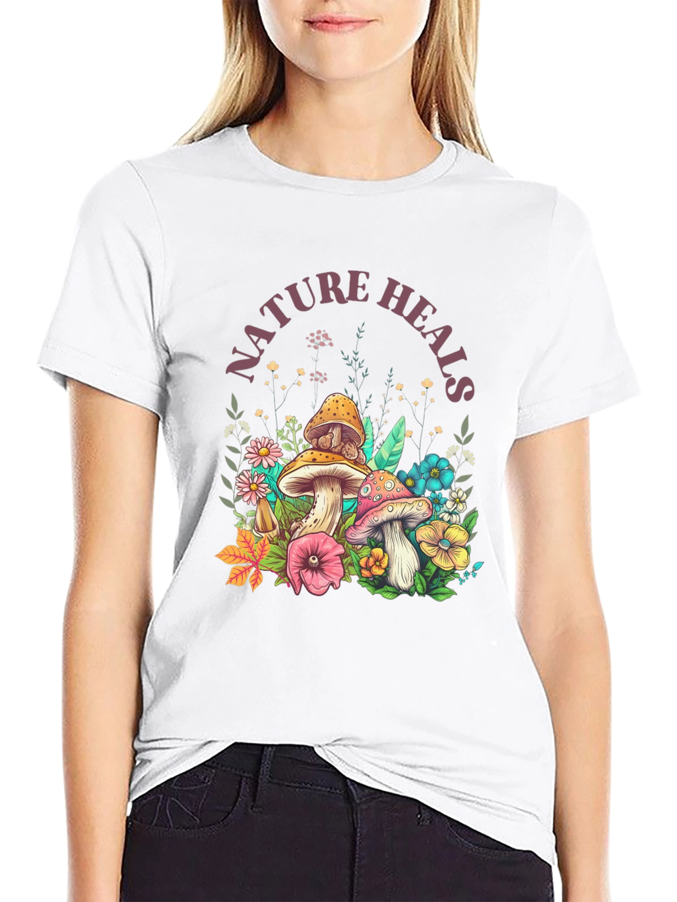 Nature Heals Graphic Tee - Mushroom Design
