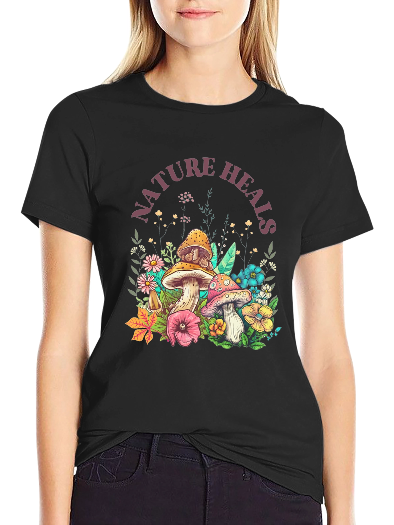 Nature Heals Graphic Tee - Mushroom Design