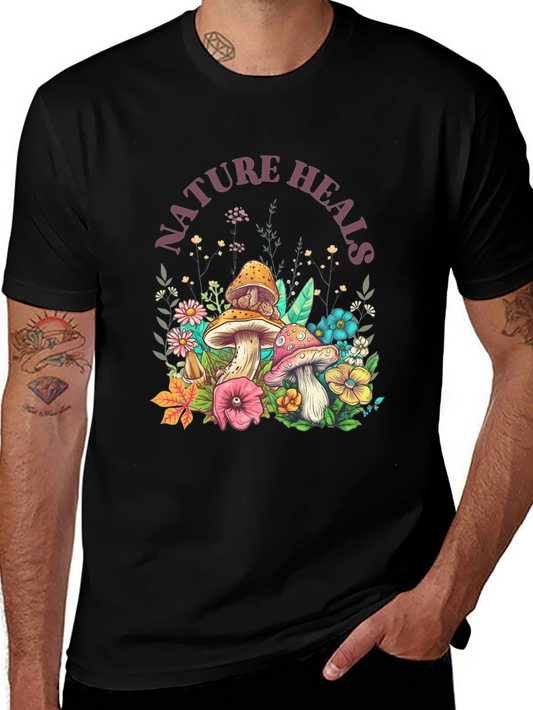 Nature Heals Graphic Tee - Mushroom Design