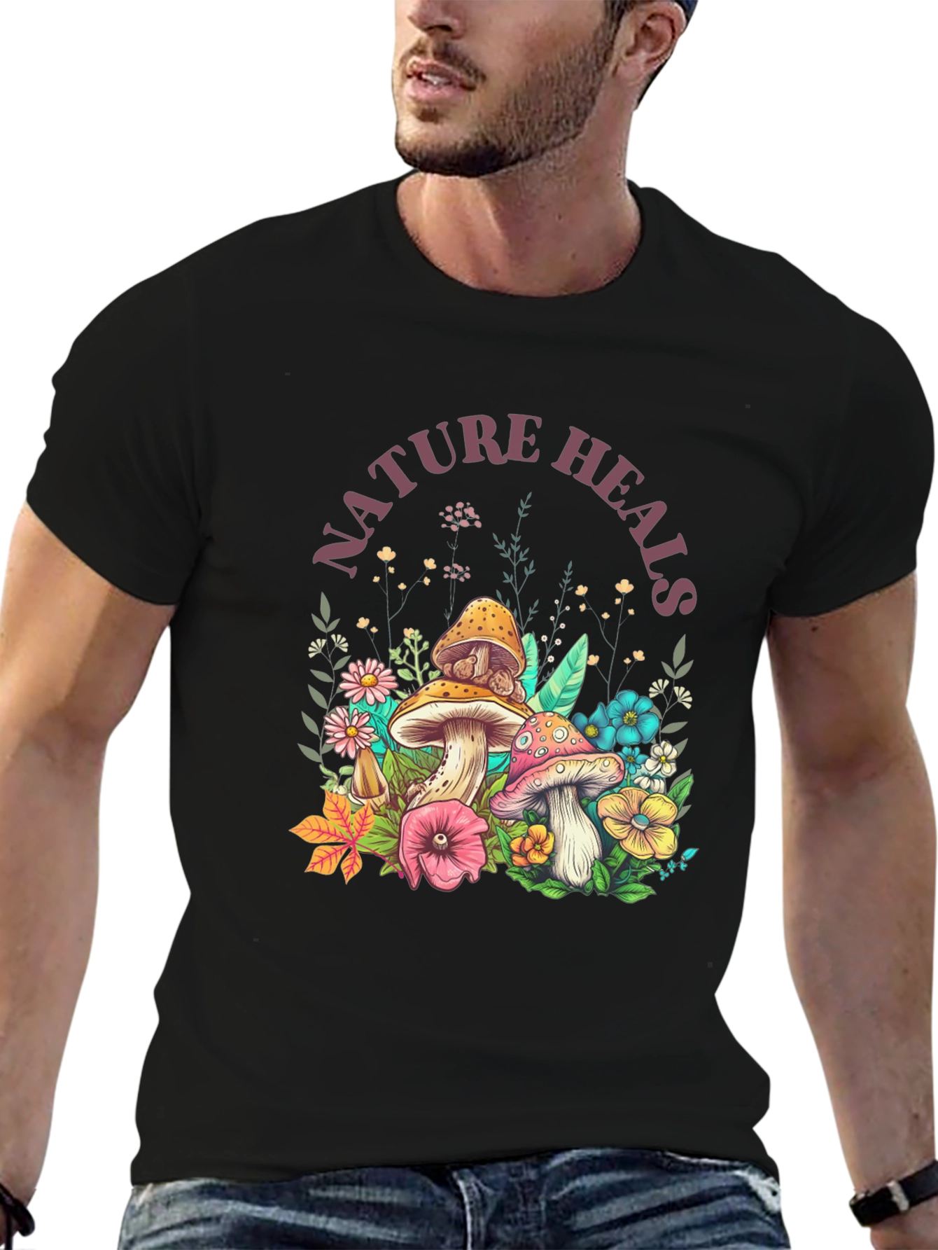 Nature Heals Graphic Tee - Mushroom Design