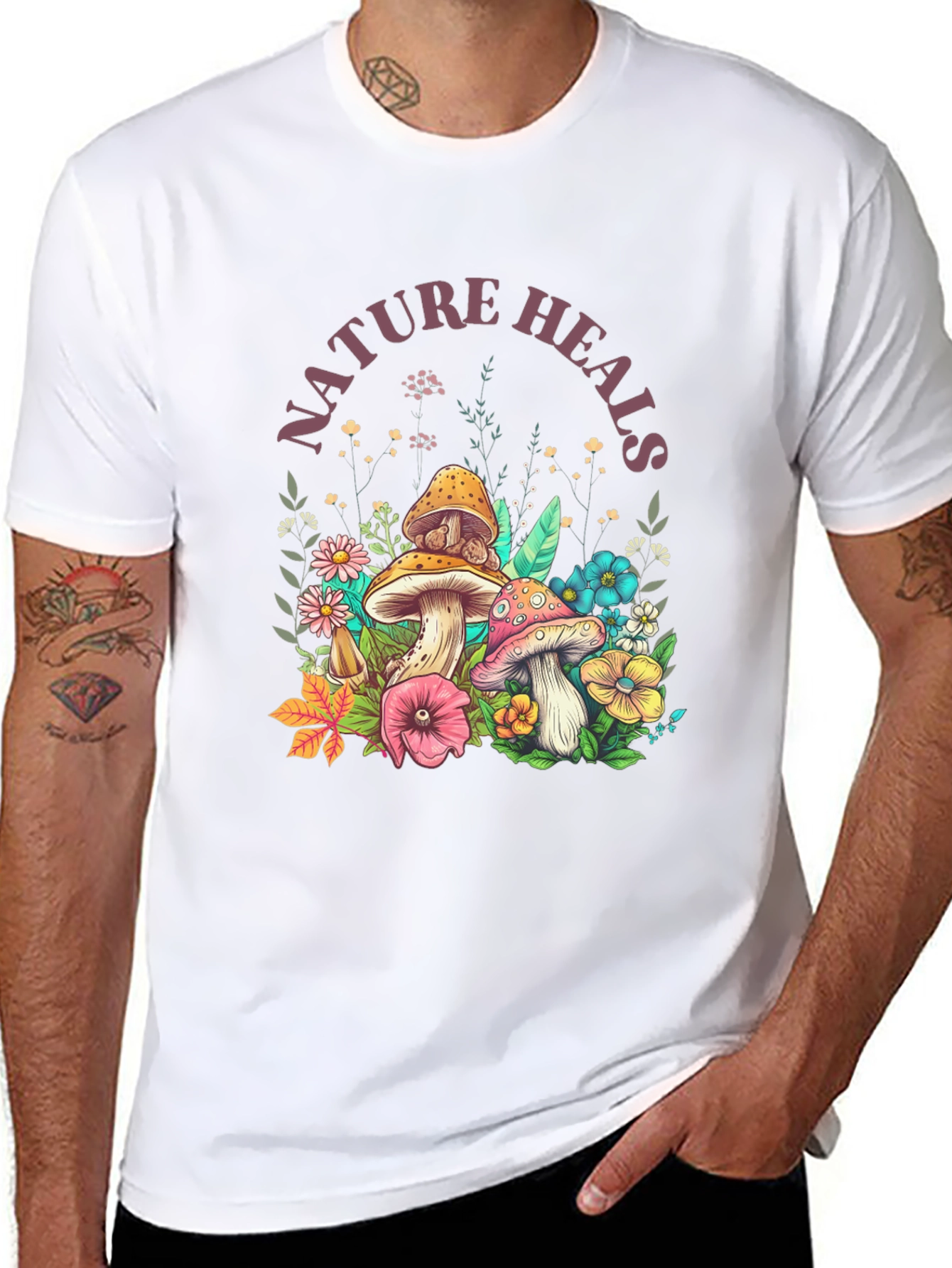 Nature Heals Graphic Tee - Mushroom Design