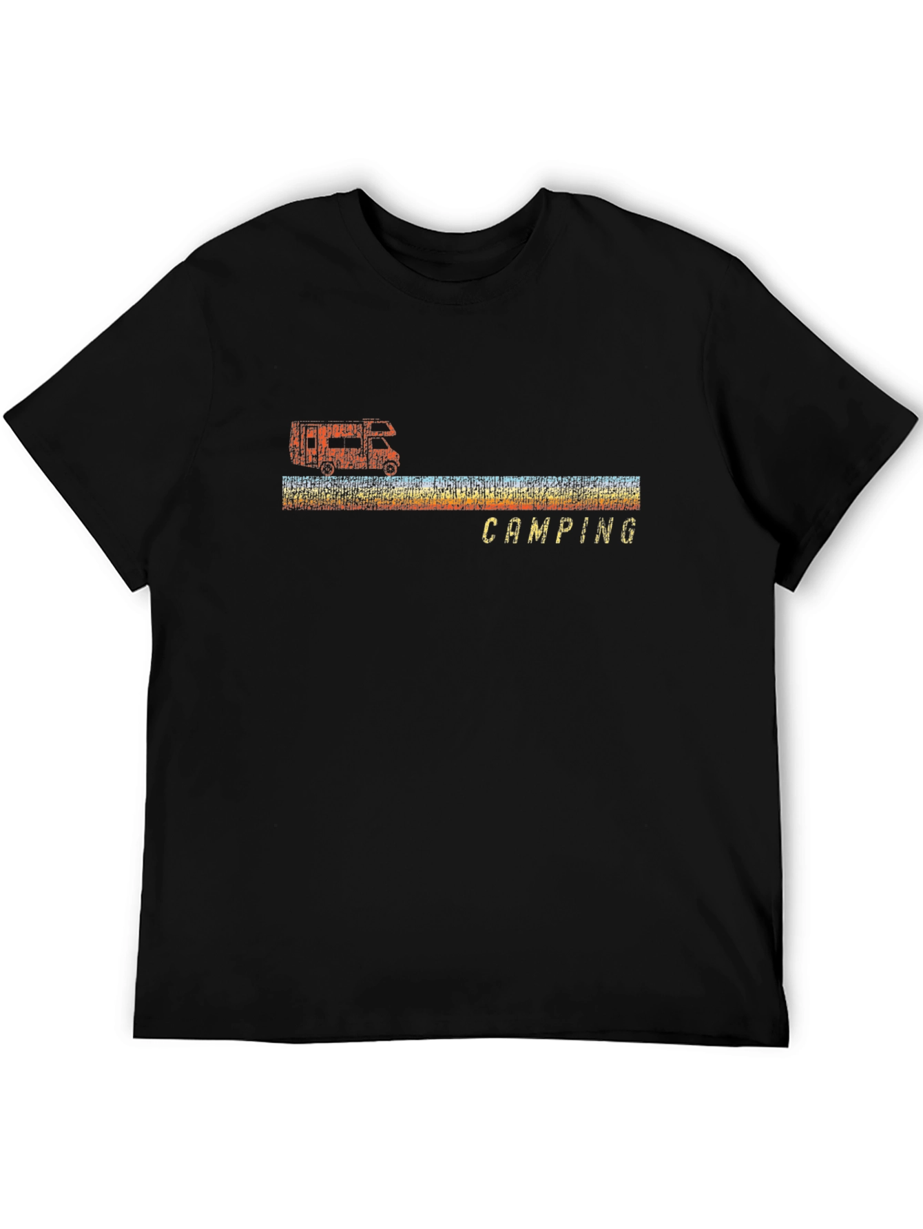 Retro Camping T-Shirt - Black Short Sleeve