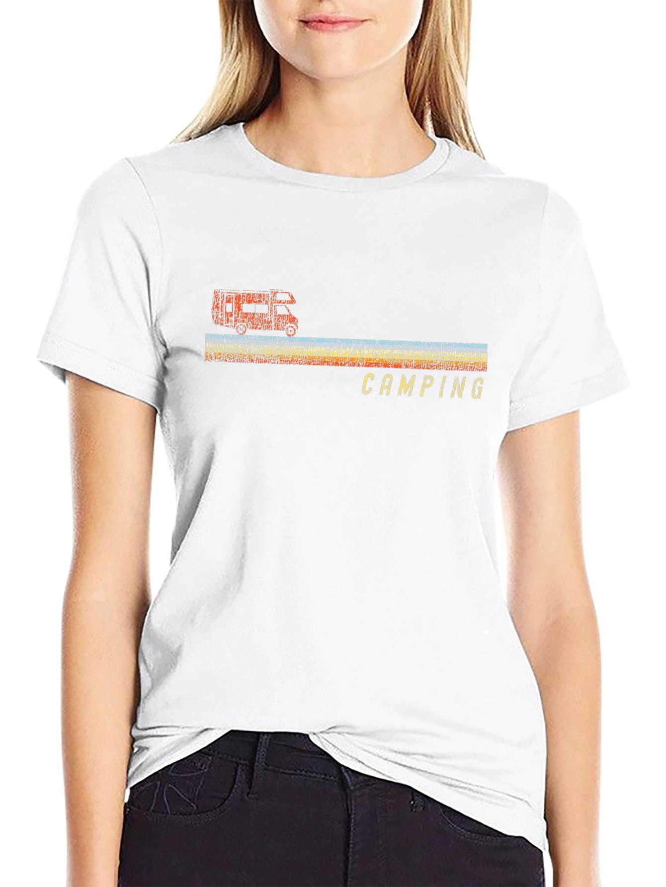 Retro Camping T-Shirt - Black Short Sleeve