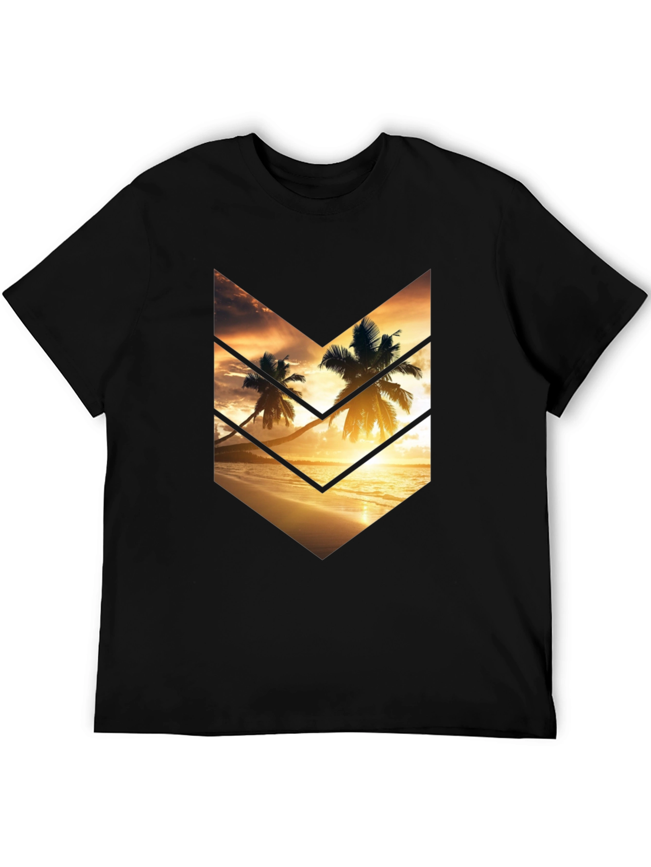 Sunset Palms Graphic Tee - Stylish Black Cotton T-Shirt