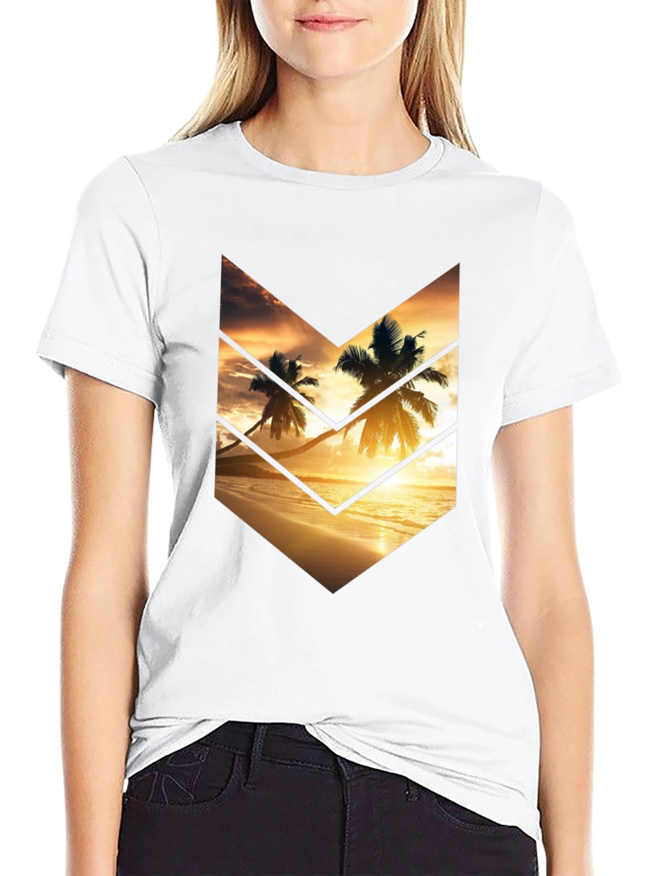 Sunset Palms Graphic Tee - Stylish Black Cotton T-Shirt