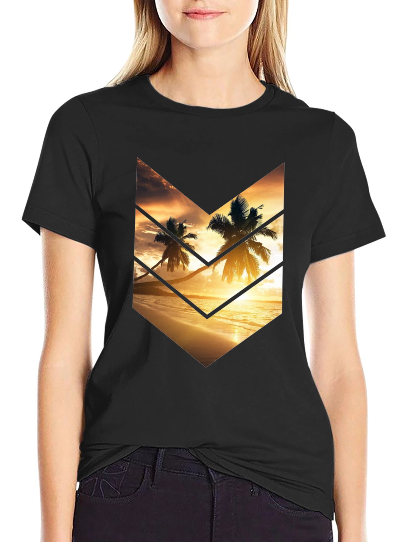 Sunset Palms Graphic Tee - Stylish Black Cotton T-Shirt