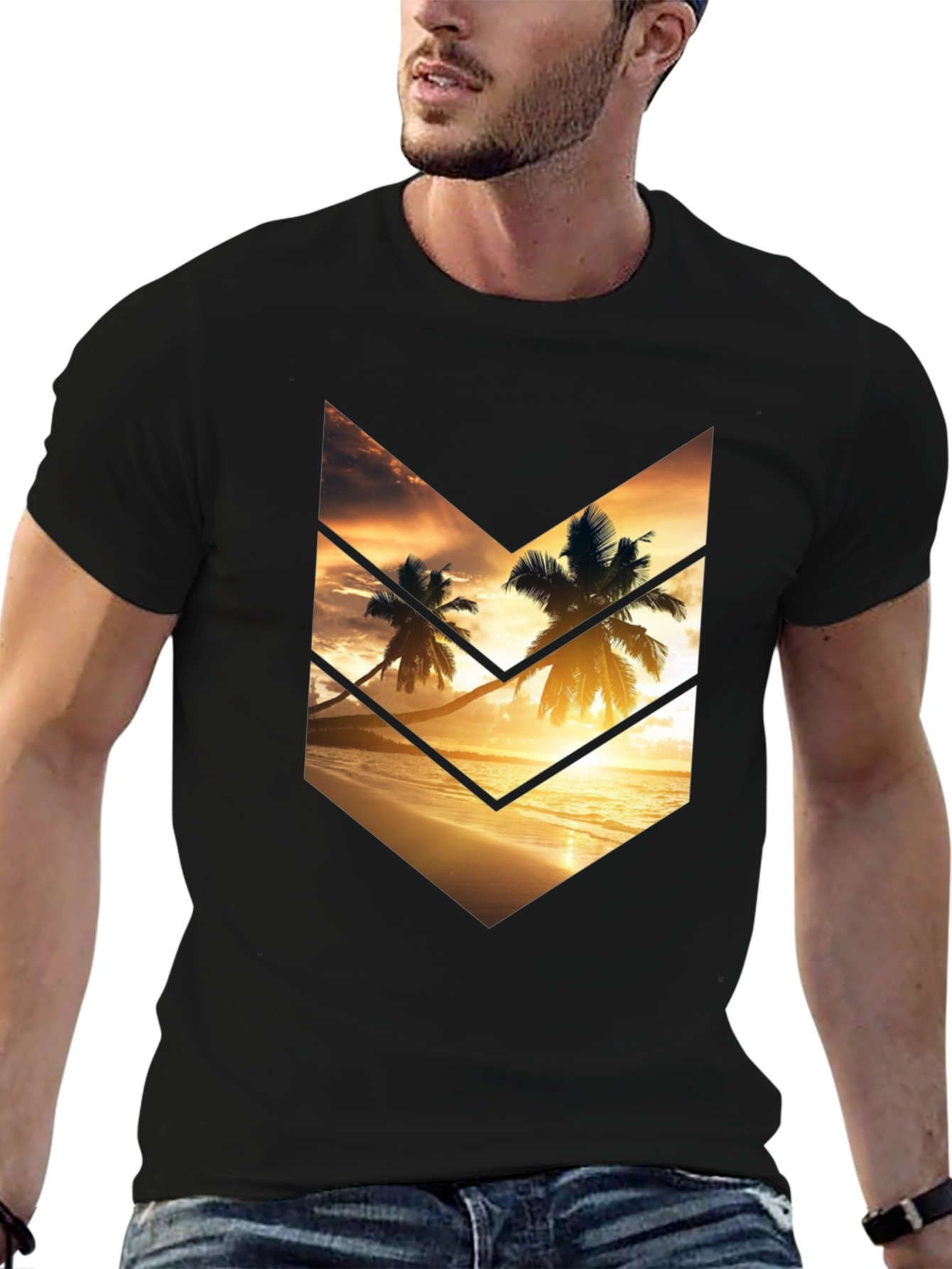 Sunset Palms Graphic Tee - Stylish Black Cotton T-Shirt