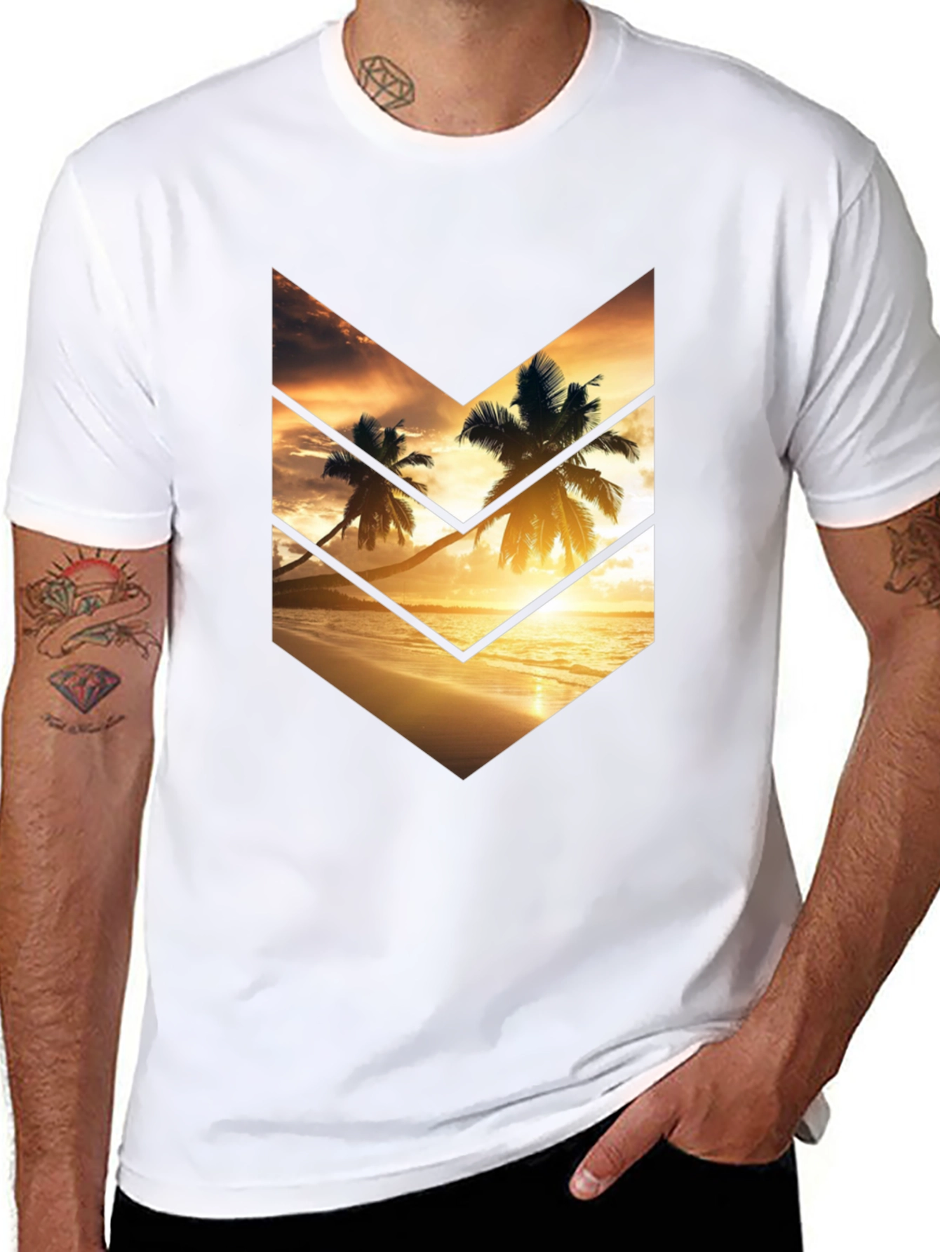 Sunset Palms Graphic Tee - Stylish Black Cotton T-Shirt