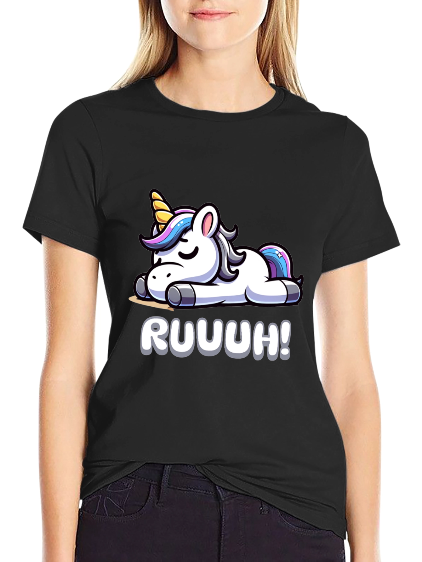 Unicorn Ruuuh! Graphic Black T-Shirt