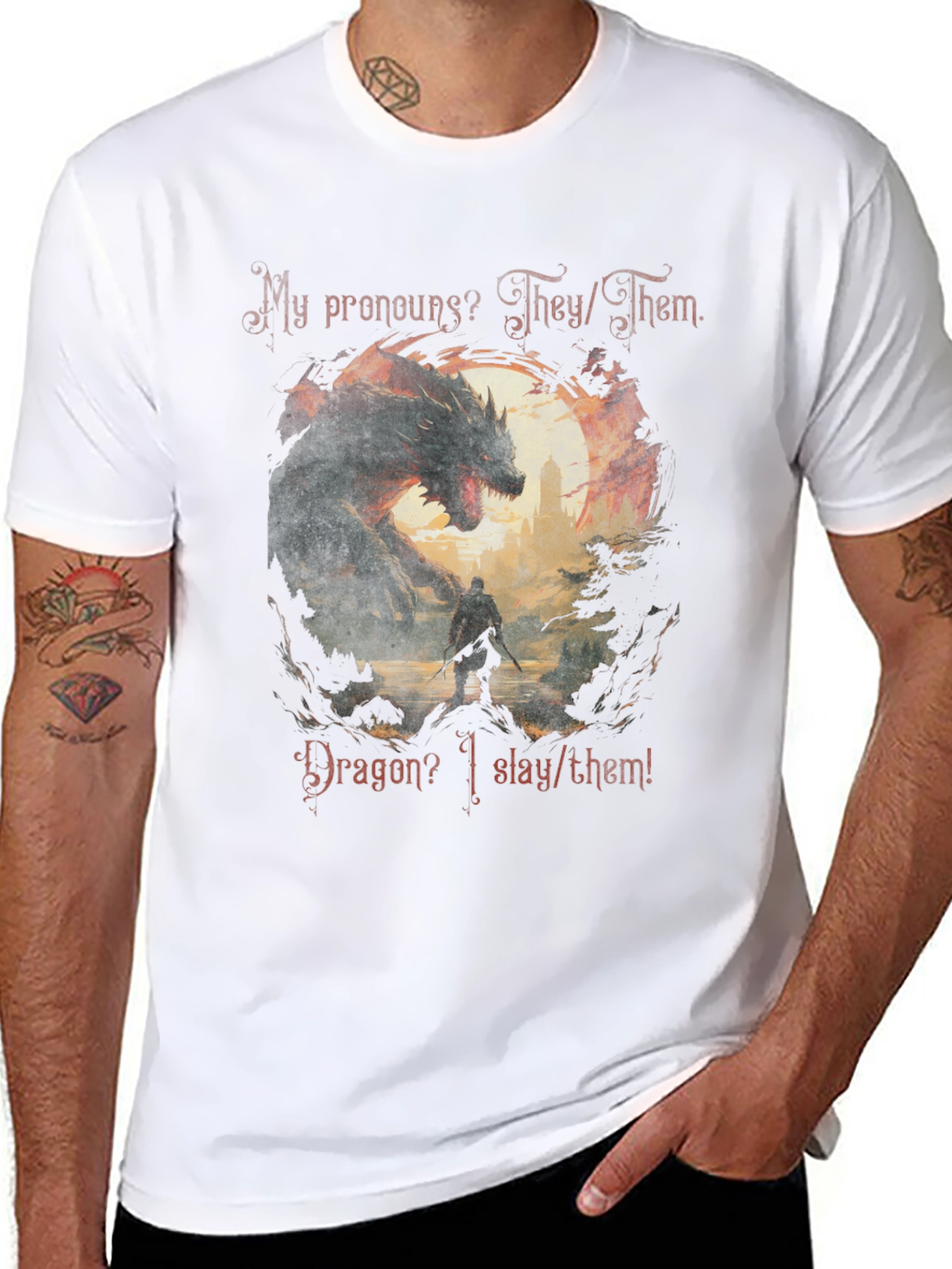 Dragon Slayer Pronoun T-Shirt - They/Them Fantasy Tee