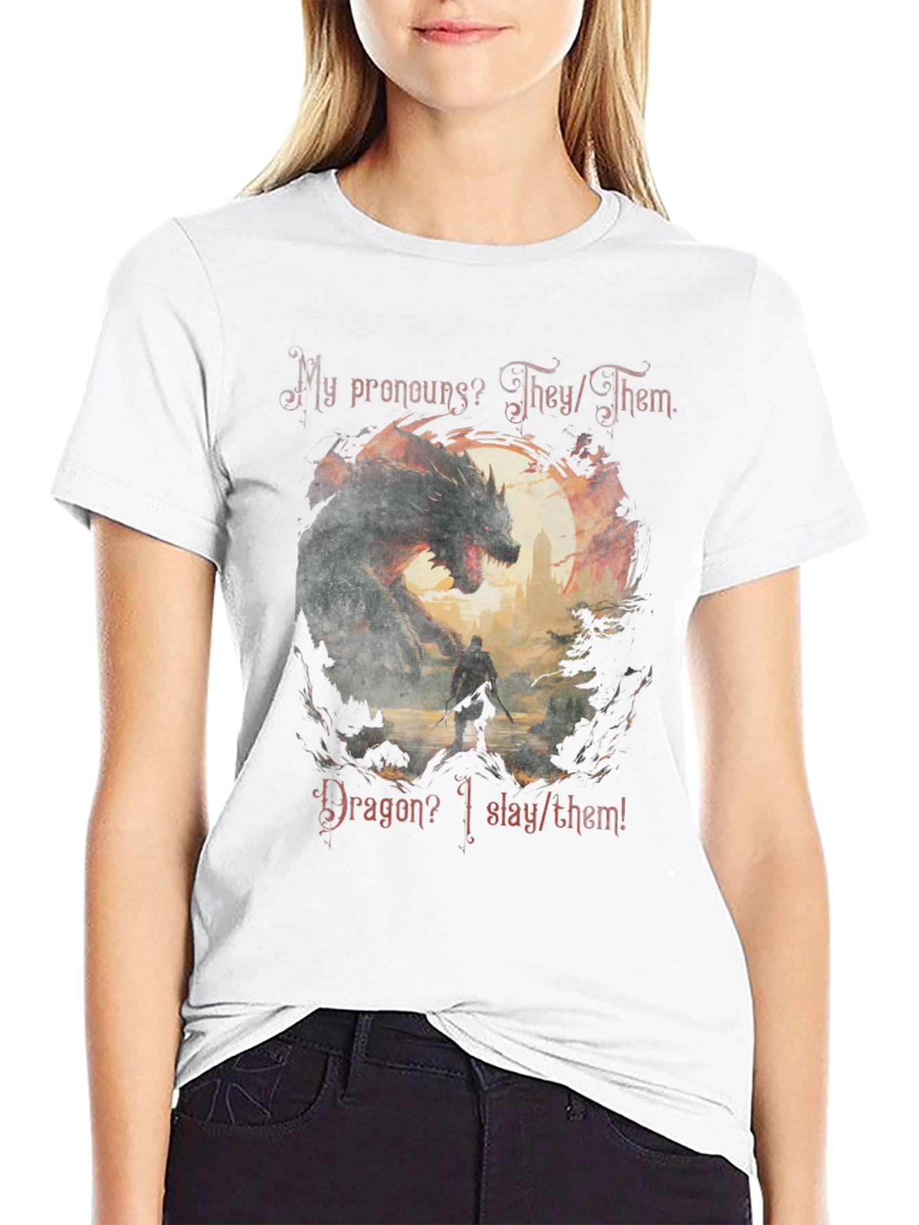 Dragon Slayer Pronoun T-Shirt - They/Them Fantasy Tee