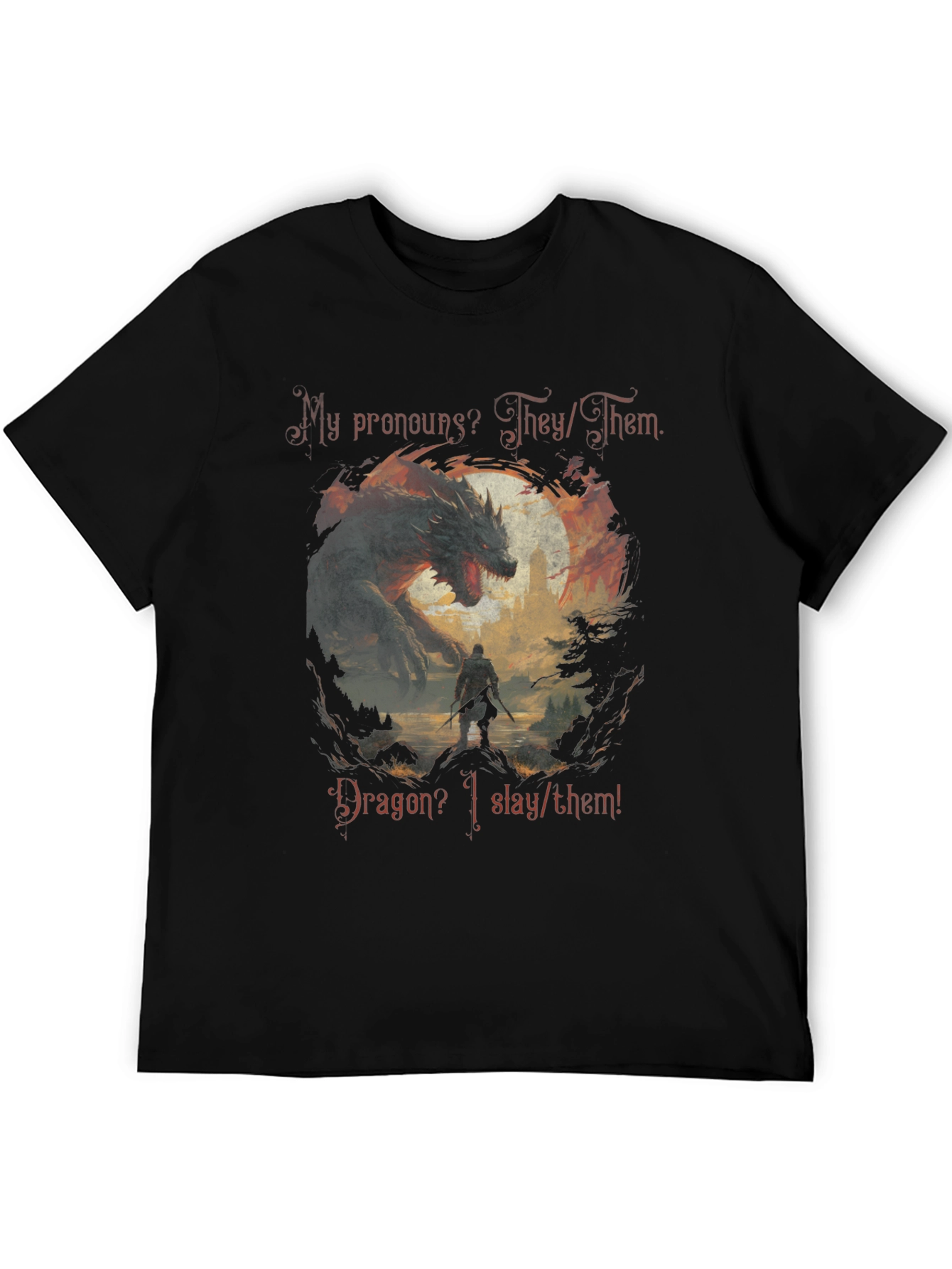 Dragon Slayer Pronoun T-Shirt - They/Them Fantasy Tee