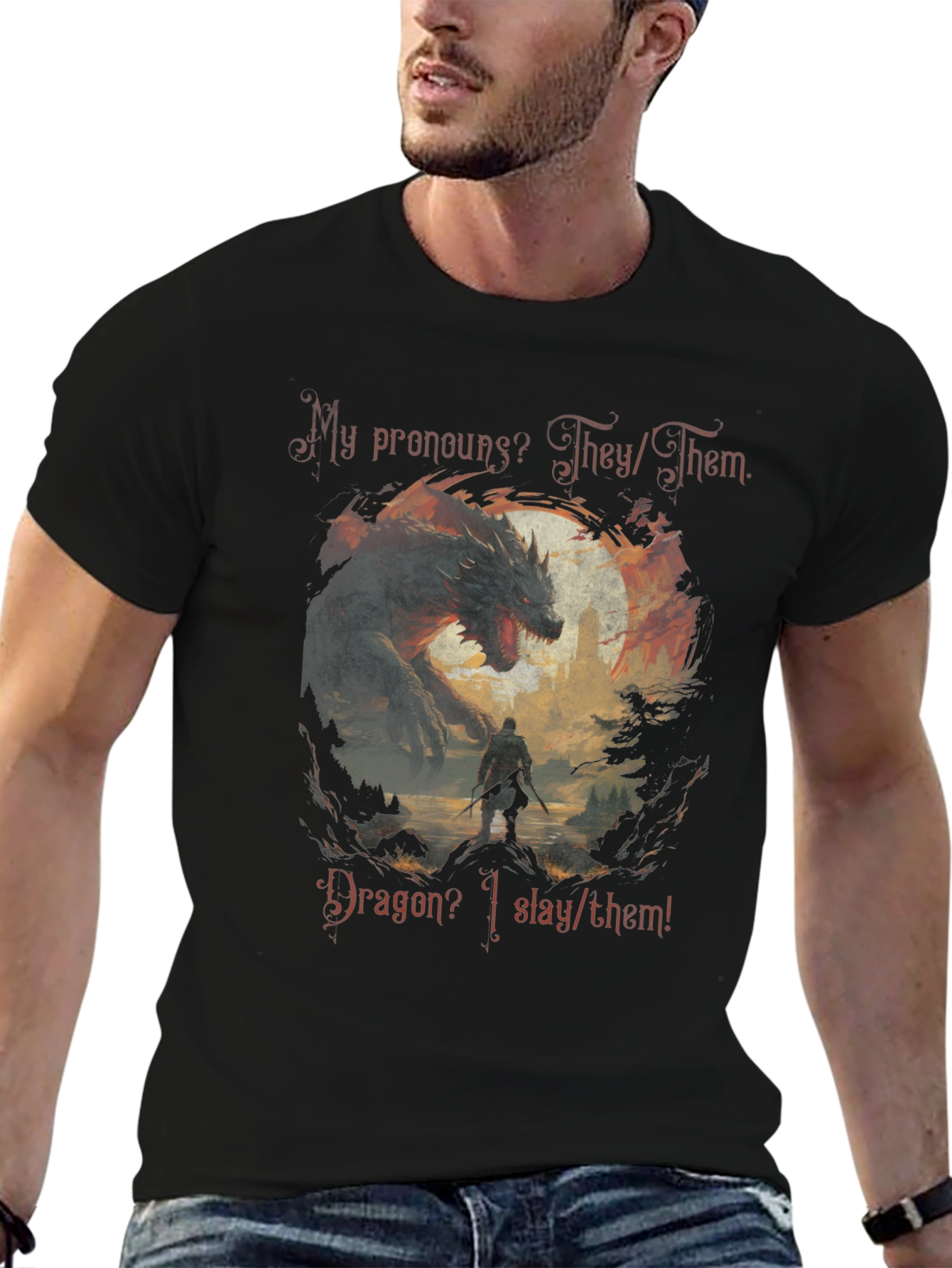 Dragon Slayer Pronoun T-Shirt - They/Them Fantasy Tee