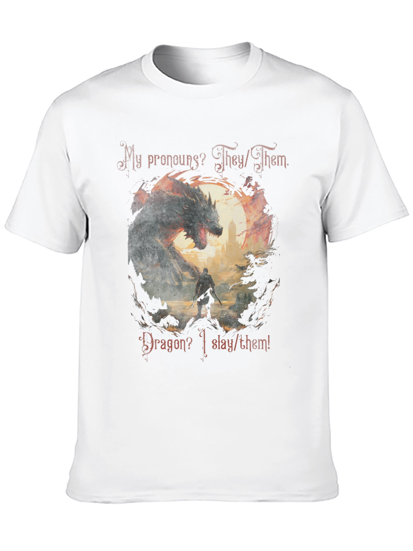 Dragon Slayer Pronoun T-Shirt - They/Them Fantasy Tee
