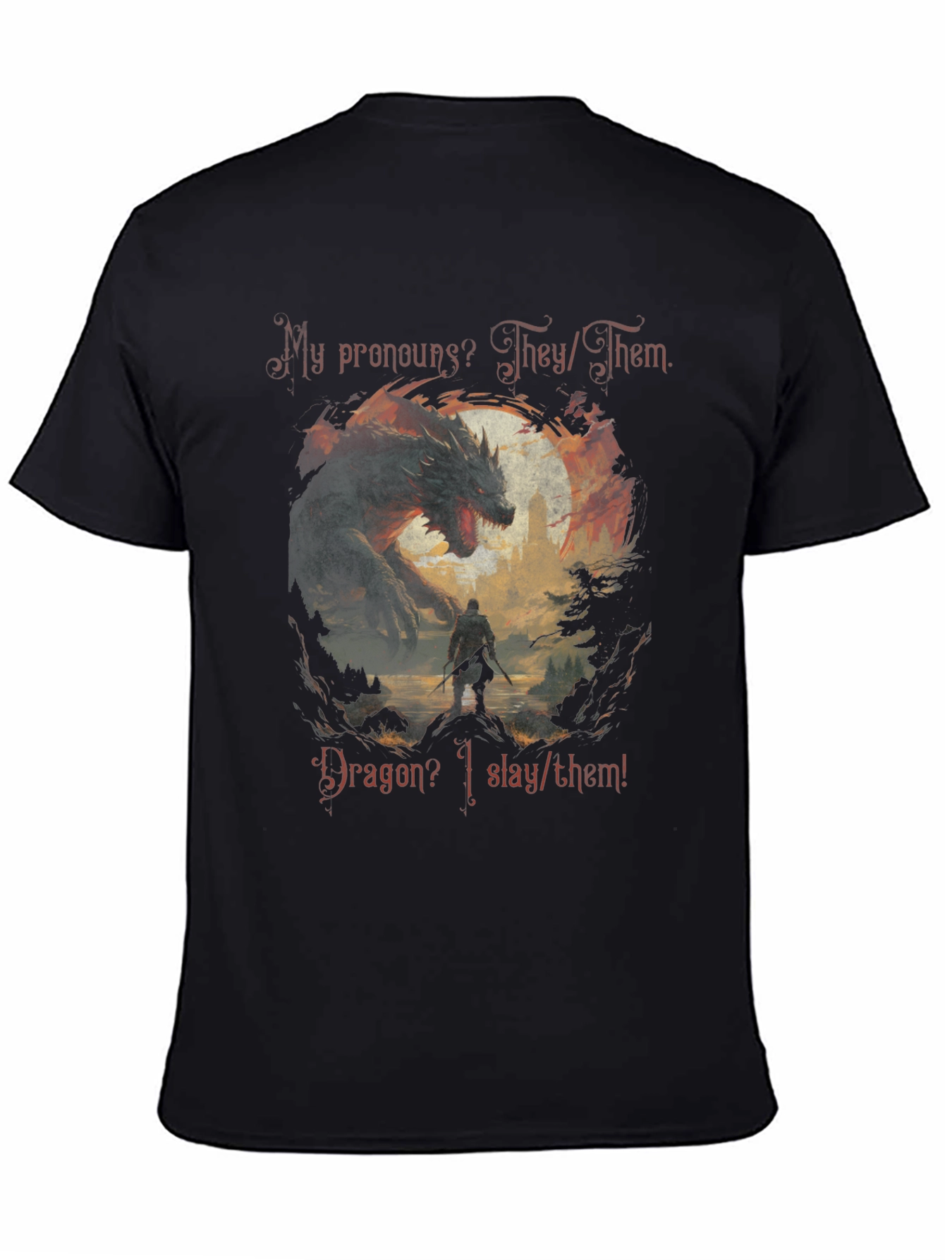 Dragon Slayer Pronoun T-Shirt - They/Them Fantasy Tee
