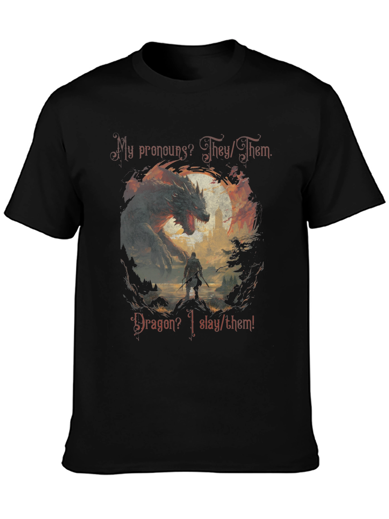 Dragon Slayer Pronoun T-Shirt - They/Them Fantasy Tee