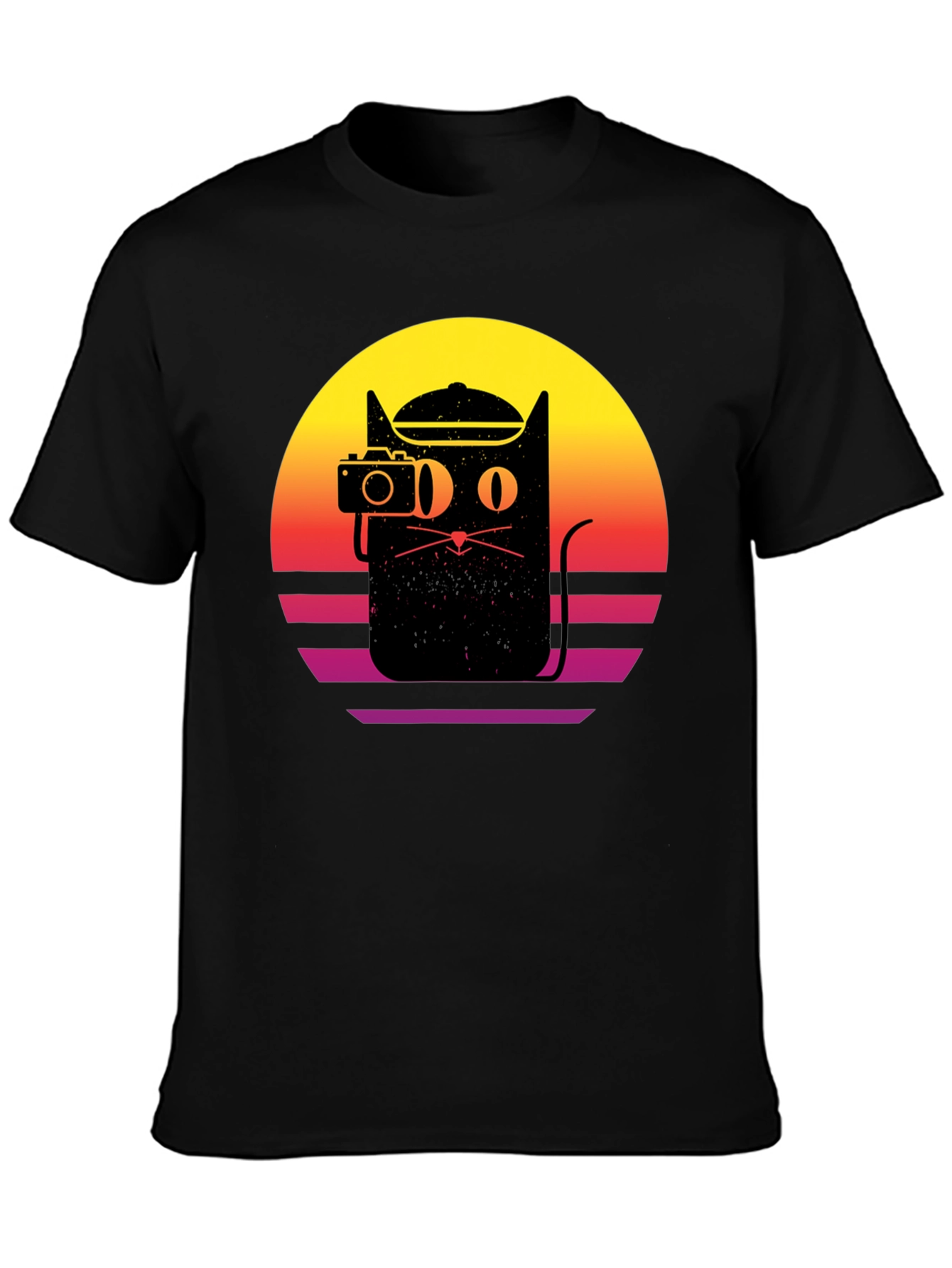 Retro Cat Photographer Black T-Shirt