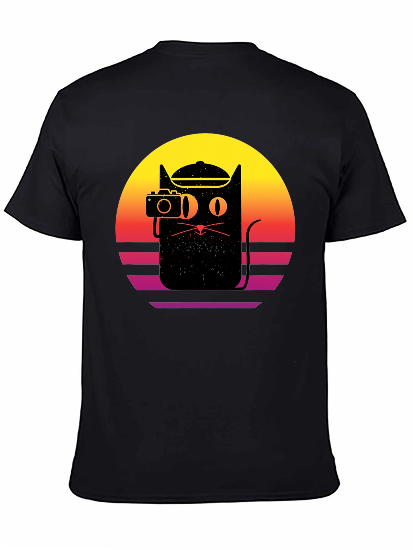 Retro Cat Photographer Black T-Shirt