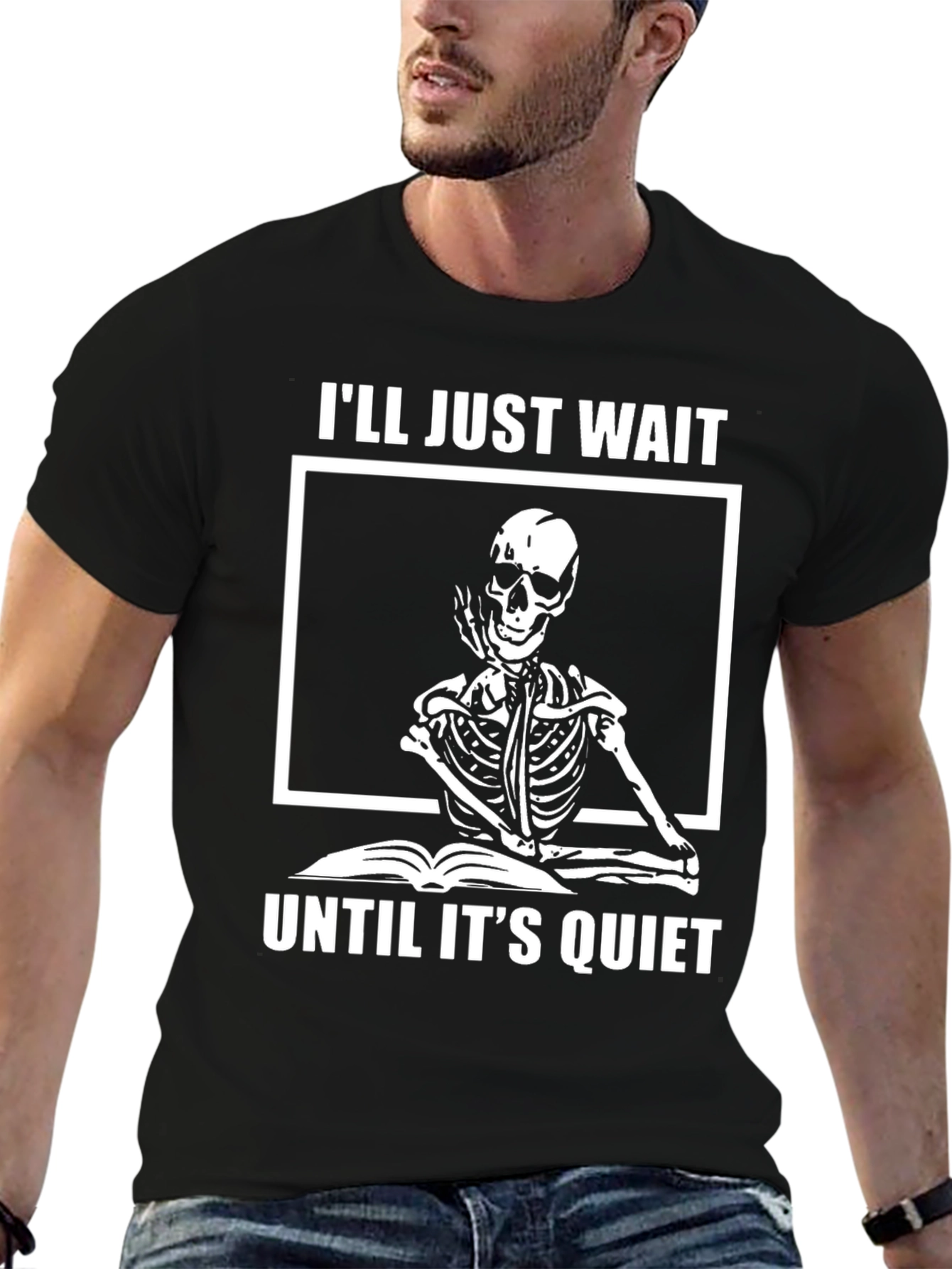 Skeleton Waiting T-Shirt - Quiet Time Humor