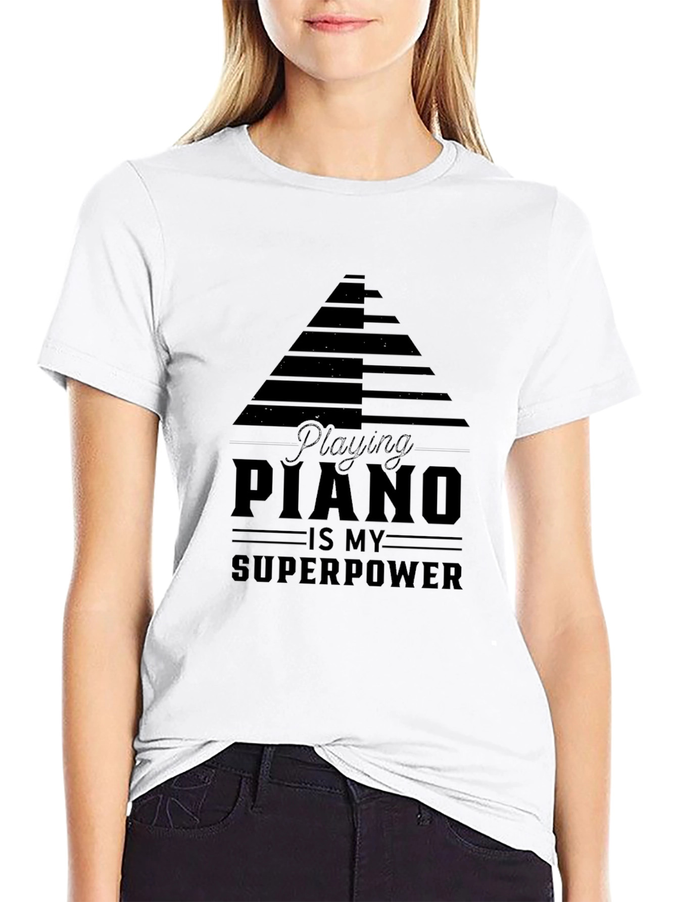 Piano Superpower Black Graphic T-Shirt
