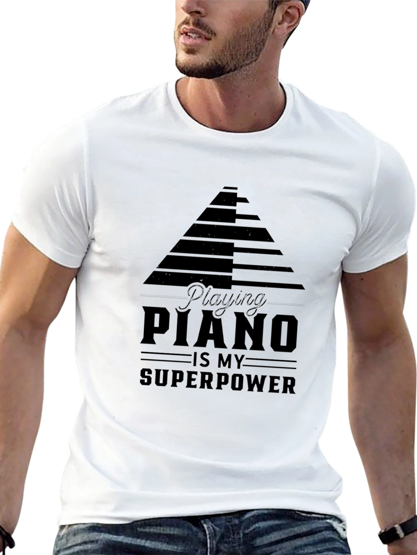 Piano Superpower Black Graphic T-Shirt