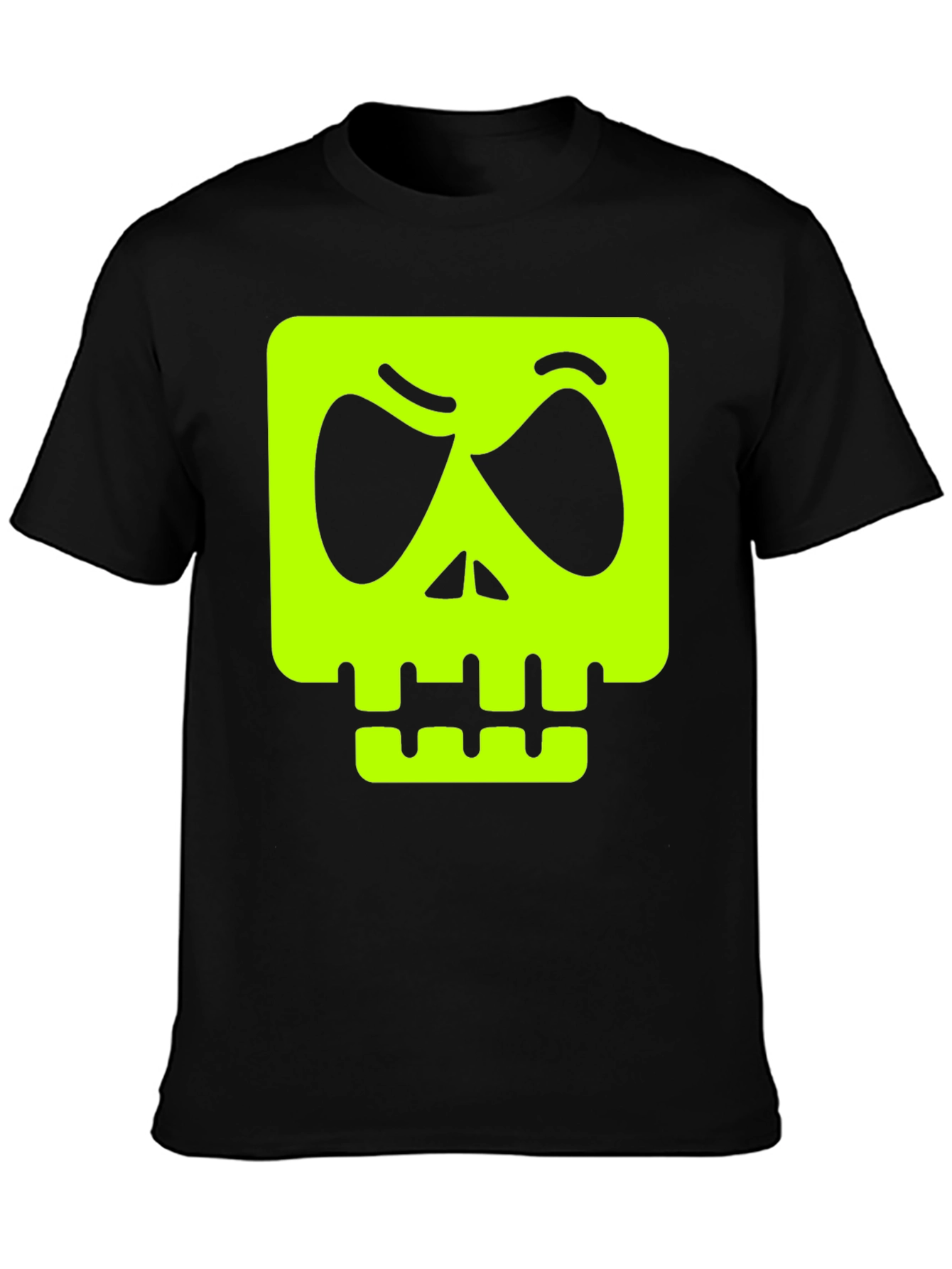 Mens Black T-shirt with Neon Green Skull Graphic