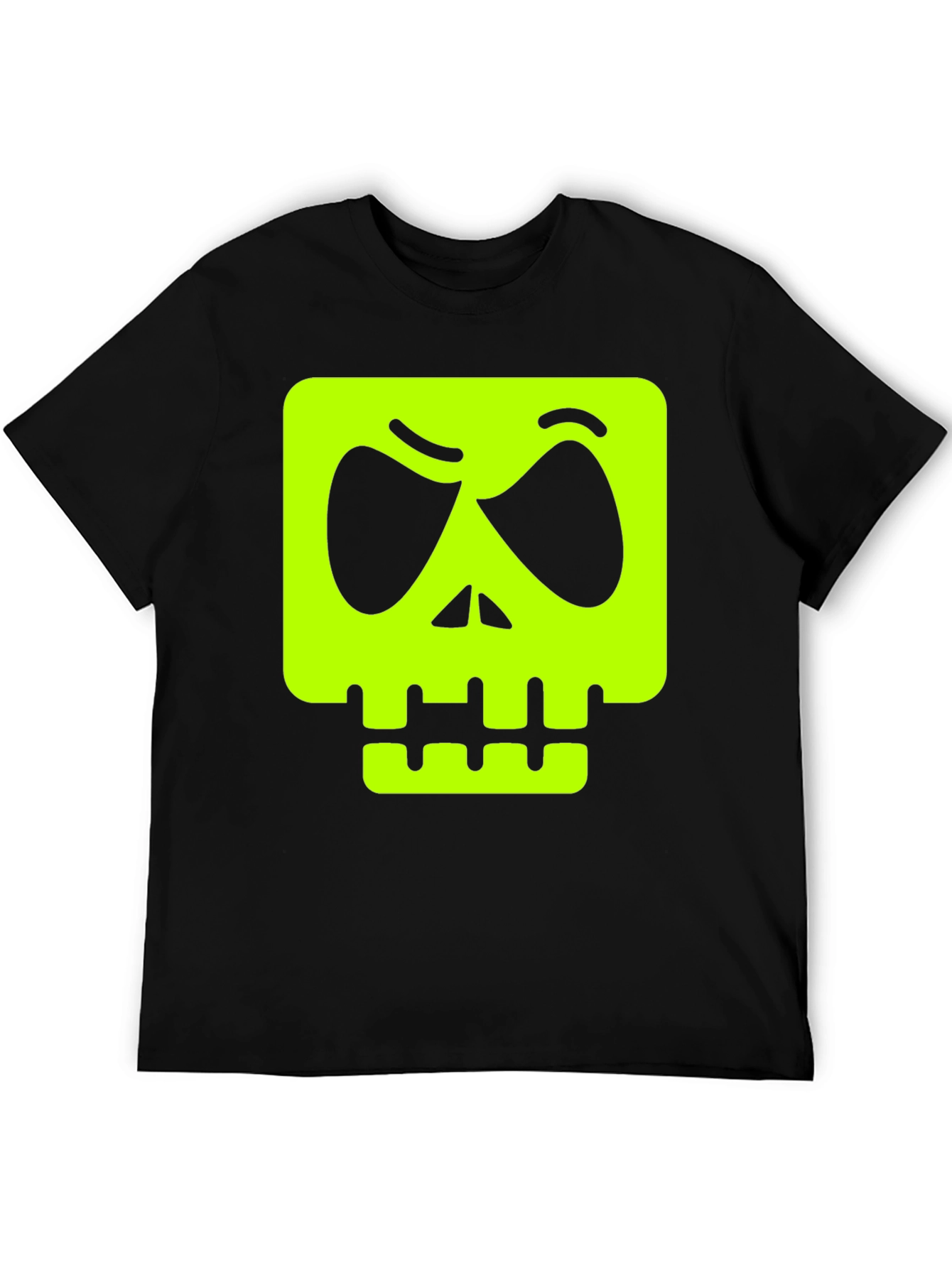 Mens Black T-shirt with Neon Green Skull Graphic