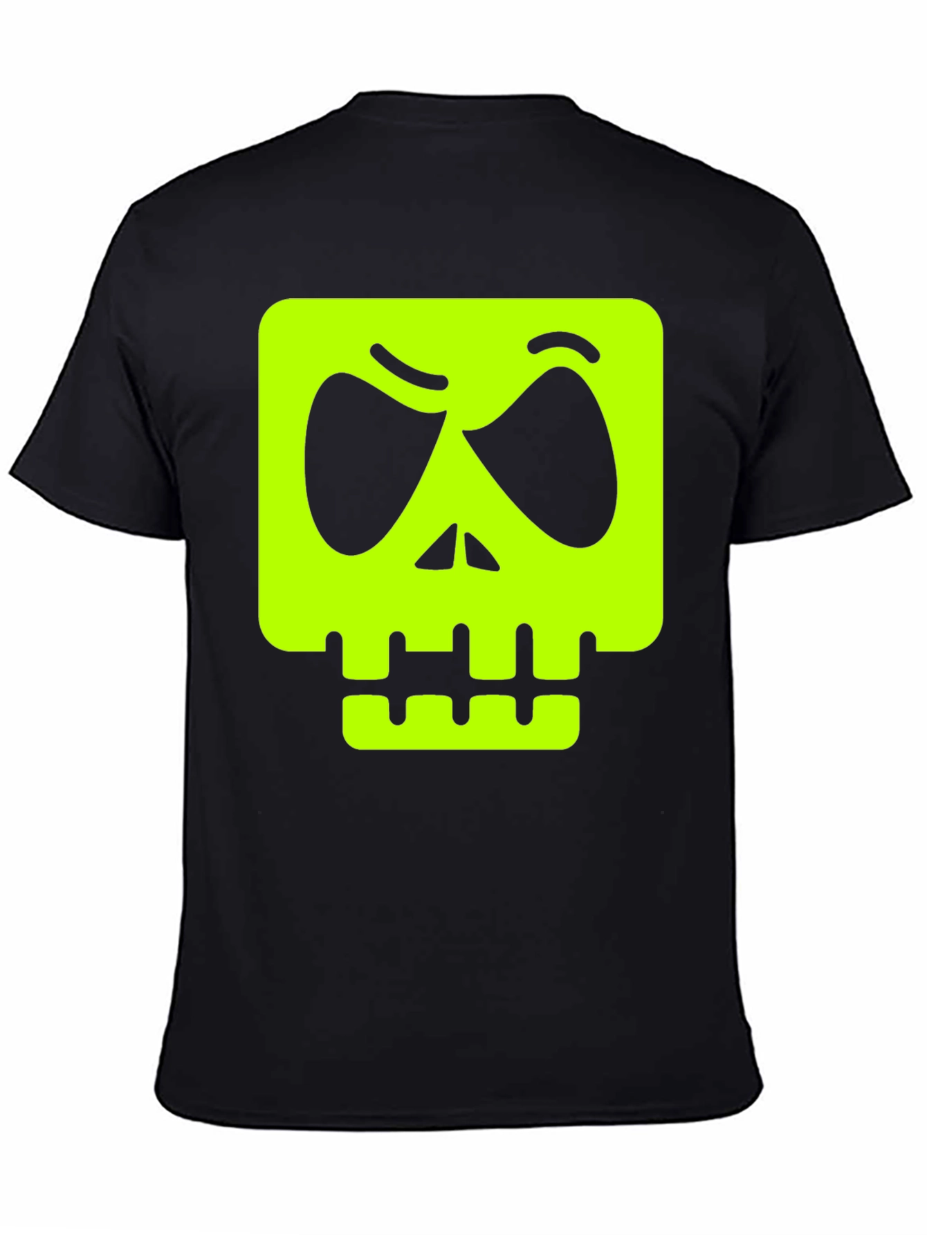 Mens Black T-shirt with Neon Green Skull Graphic