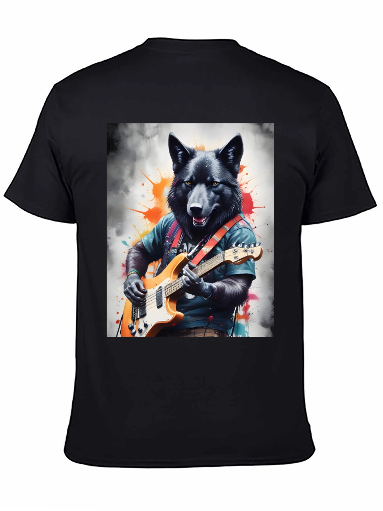 Wolf Guitarist Graphic Tee - Black Unisex T-Shirt