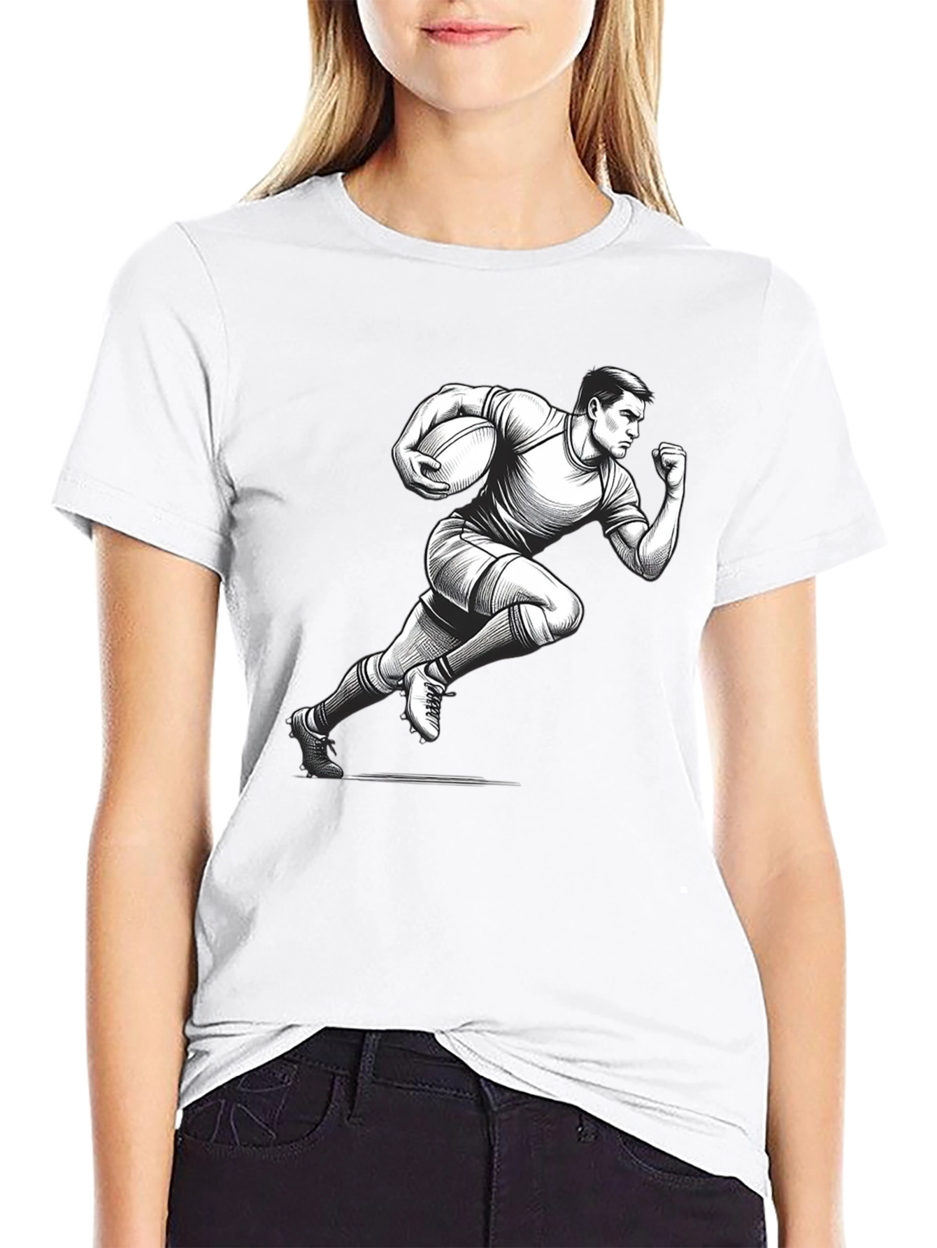 Rugby Player Graphic T-Shirt - Black