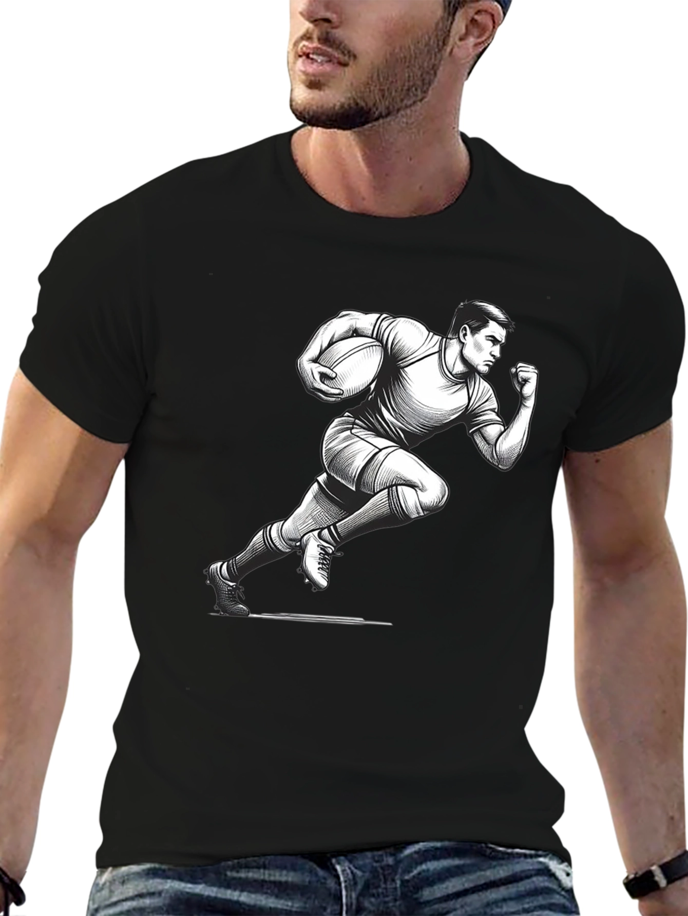 Rugby Player Graphic T-Shirt - Black