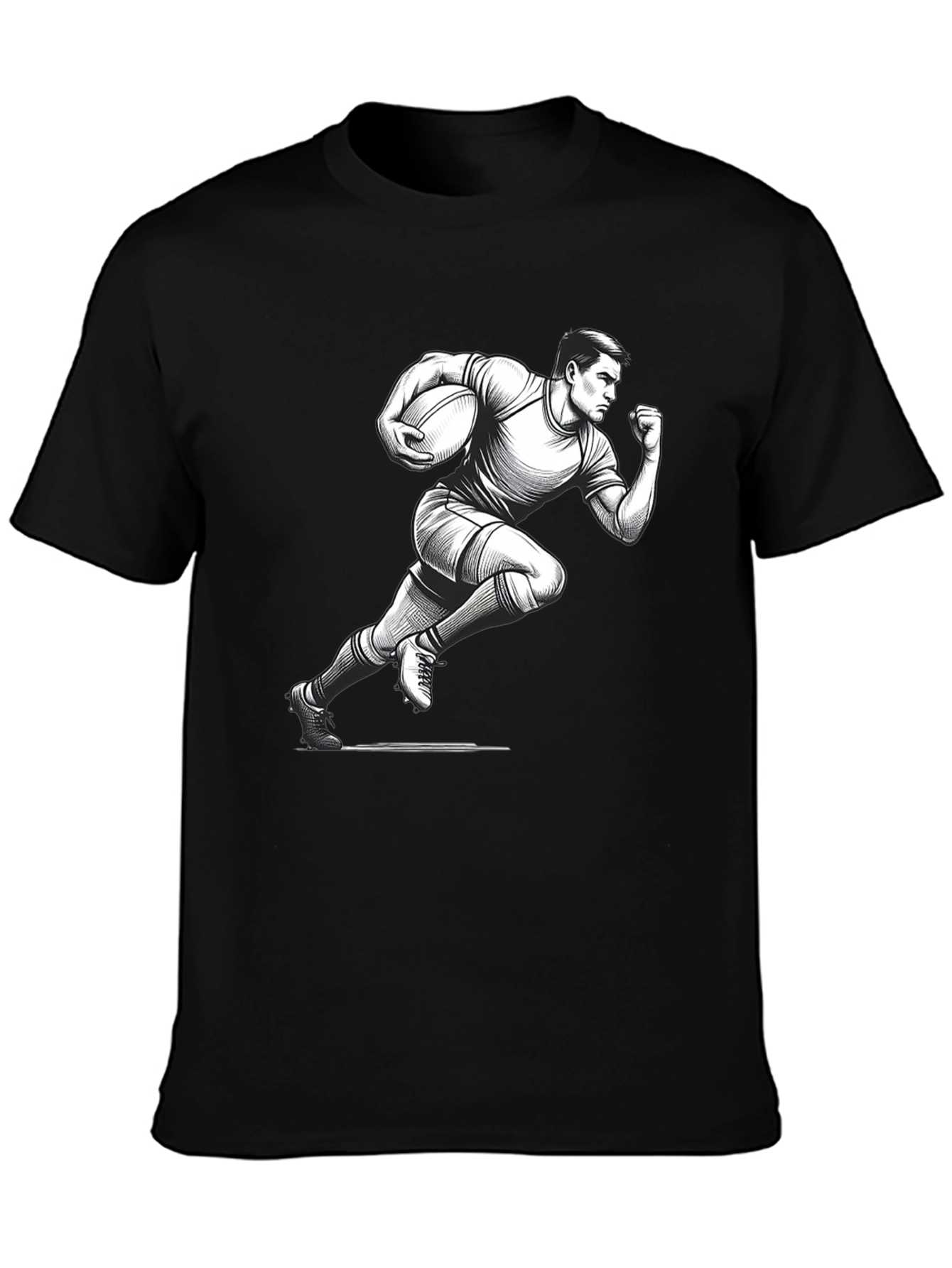Rugby Player Graphic T-Shirt - Black