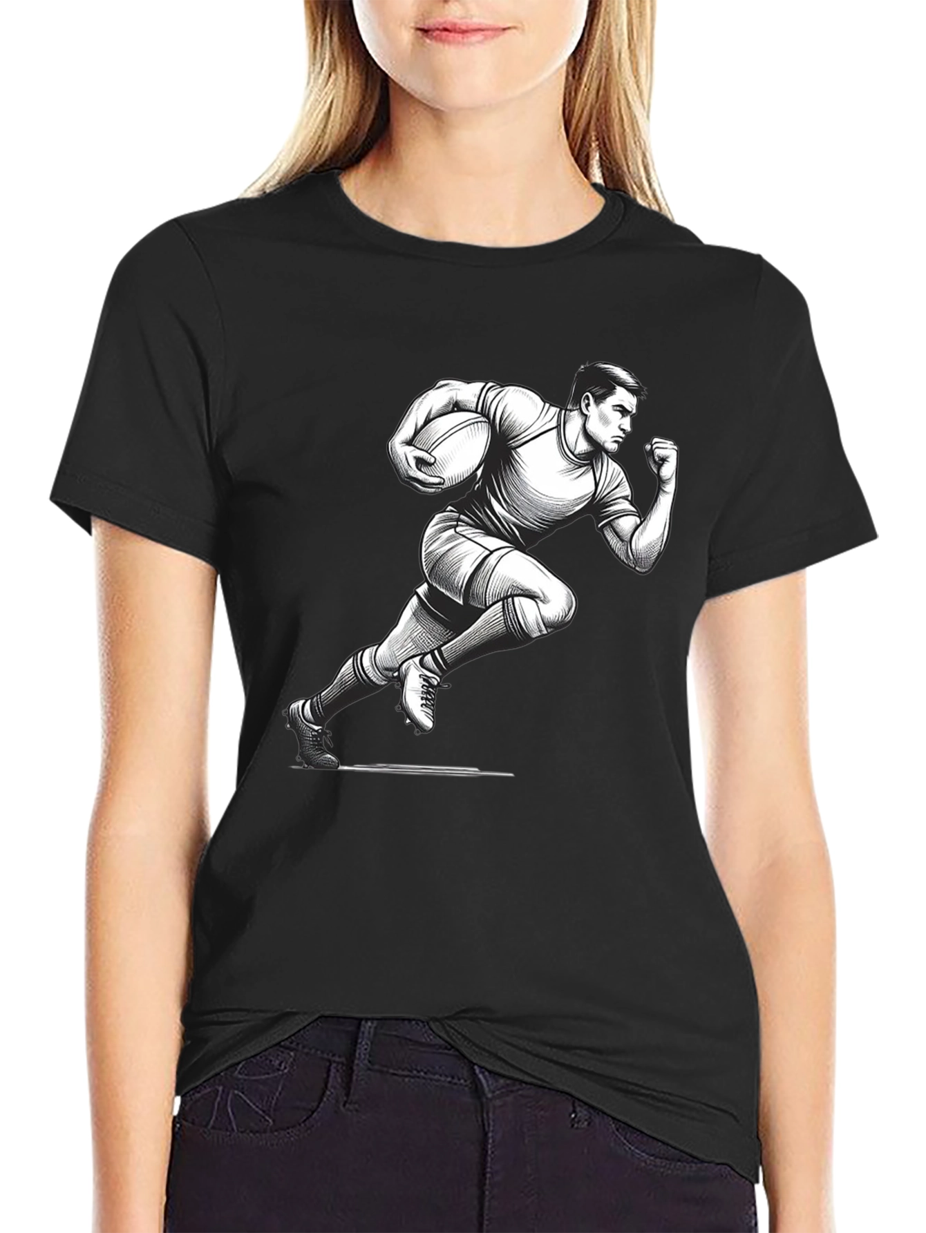 Rugby Player Graphic T-Shirt - Black
