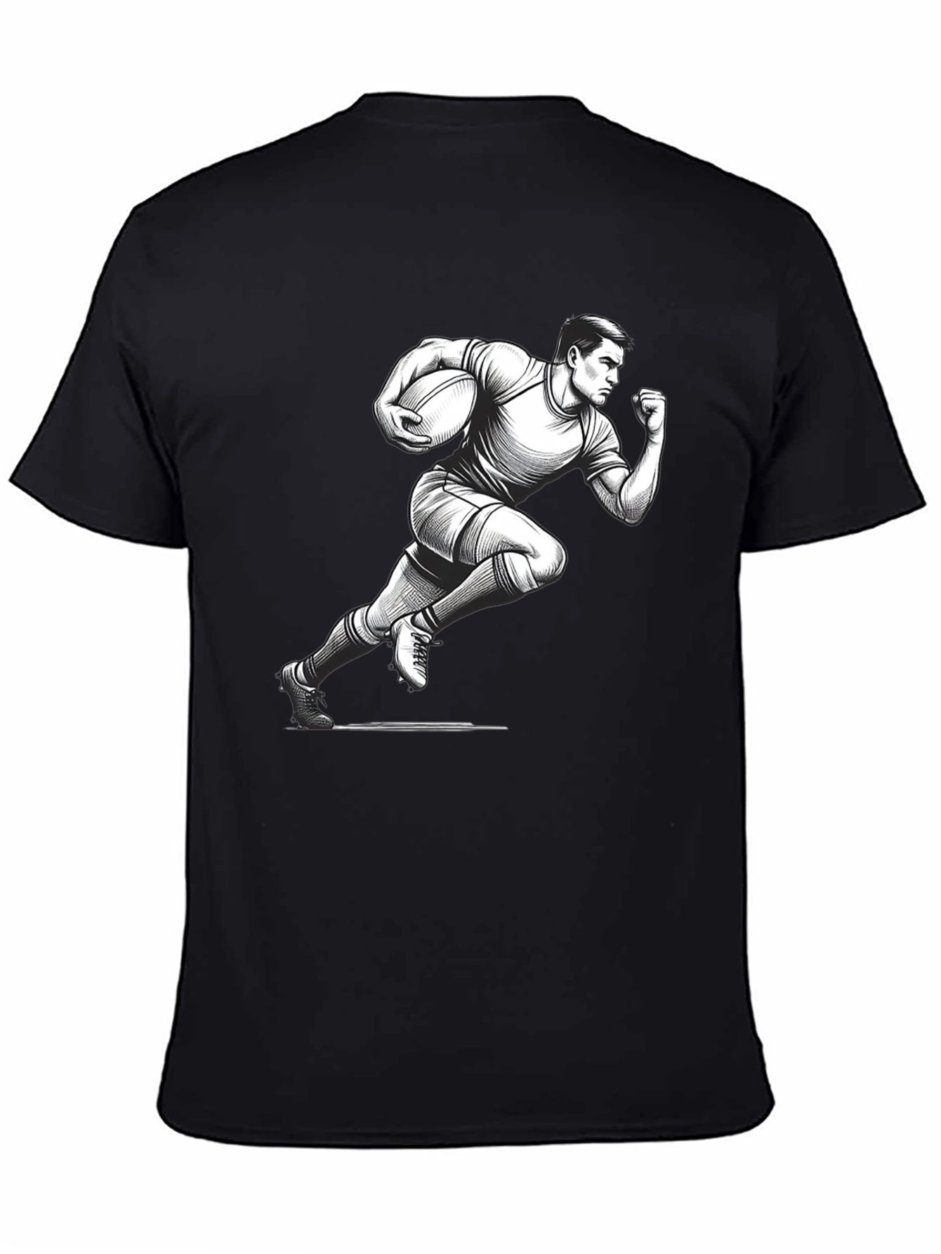 Rugby Player Graphic T-Shirt - Black