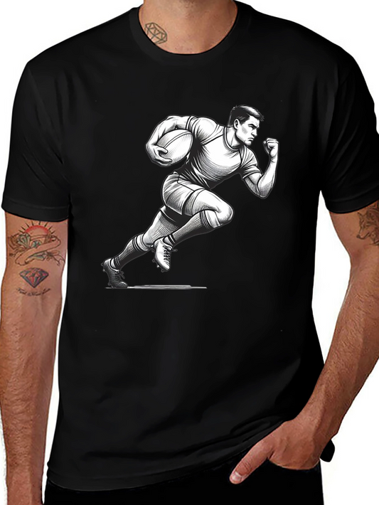 Rugby Player Graphic T-Shirt - Black