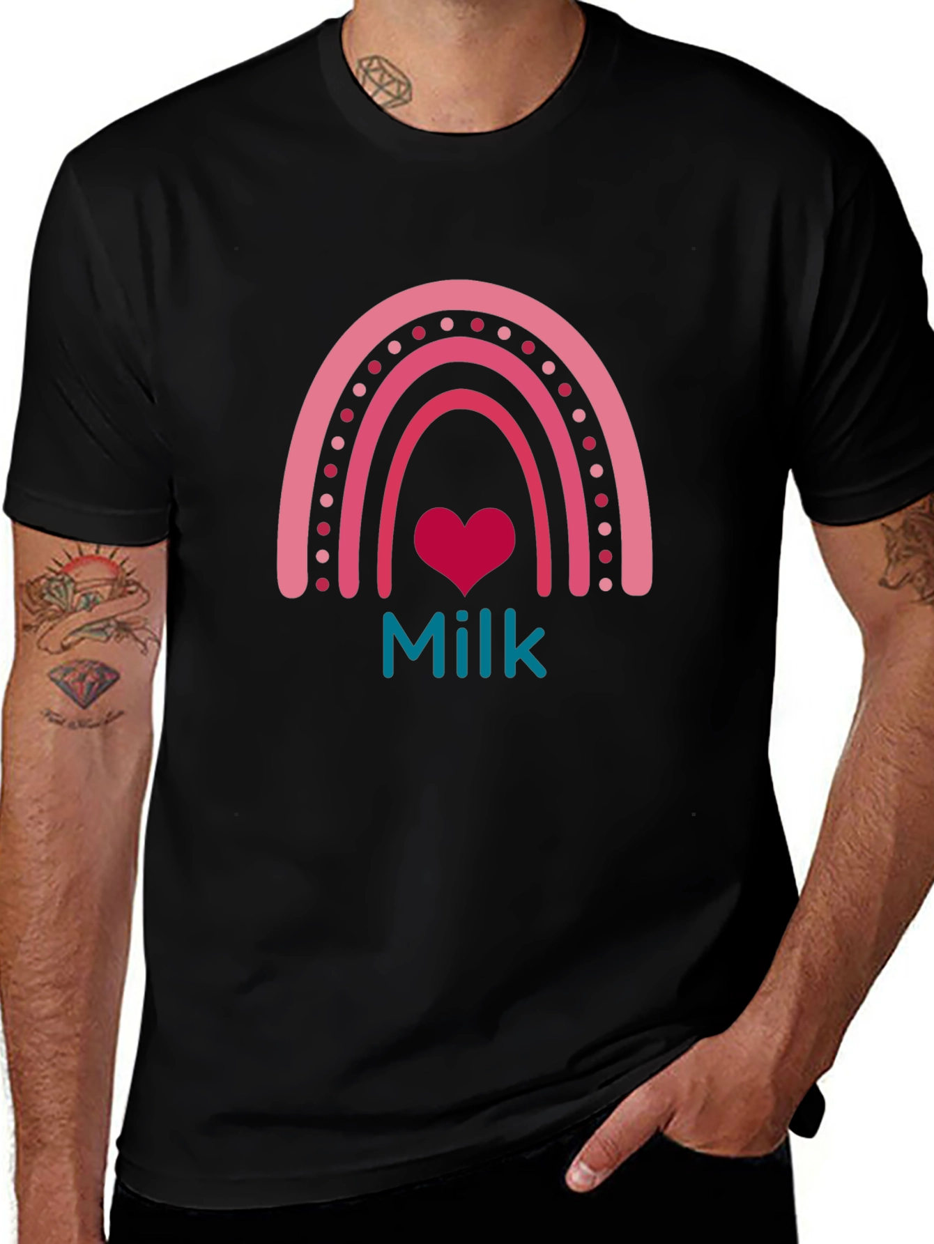 Cute Milk Heart Rainbow Graphic Tee